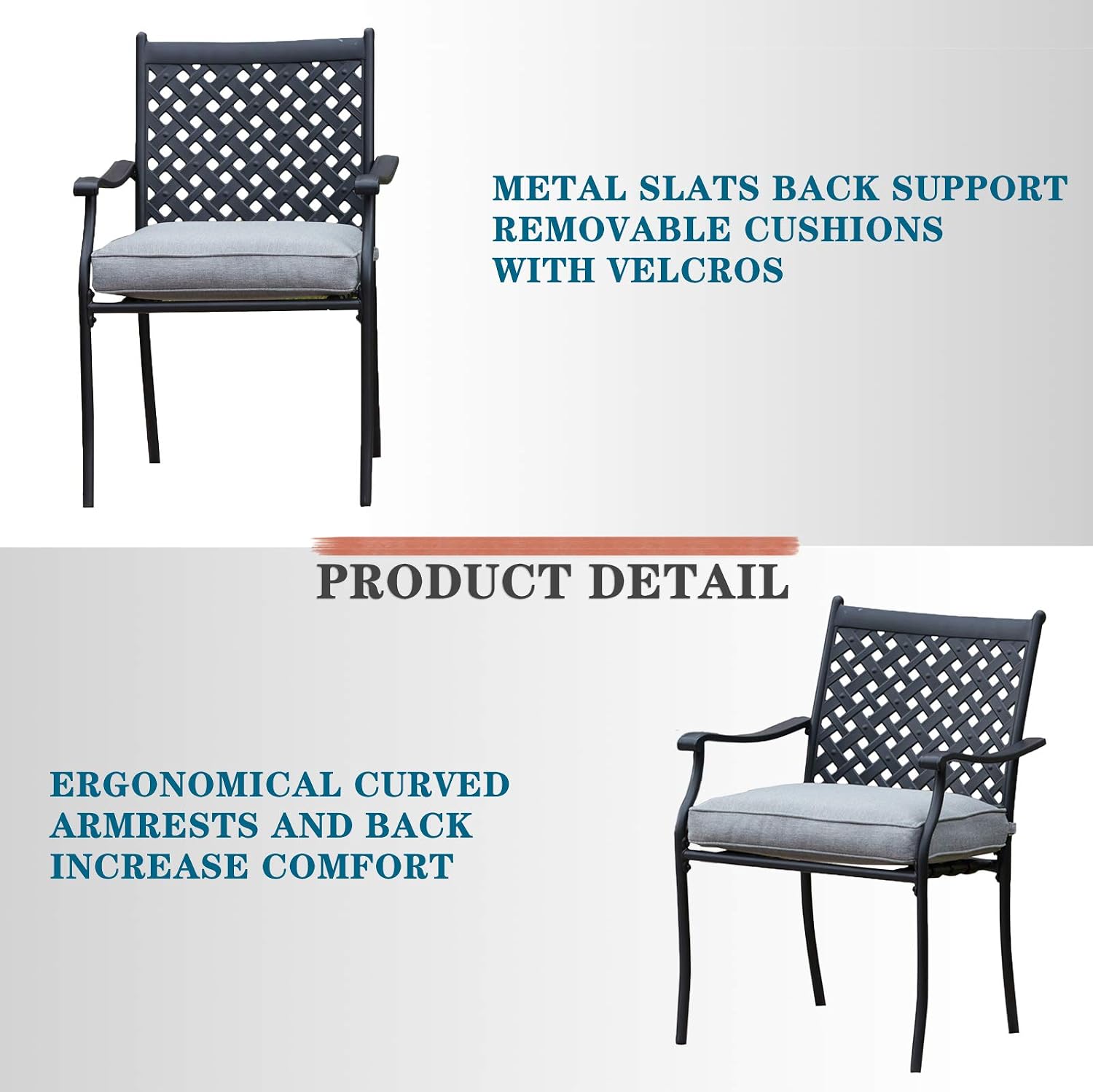 Festival Depot 5 Piece Patio Dining Set Metal Chairs with Seat Cushions and Round Iron Table with Umbrella Hole All Weather Outdoor Furniture for Deck Garden (grey1)