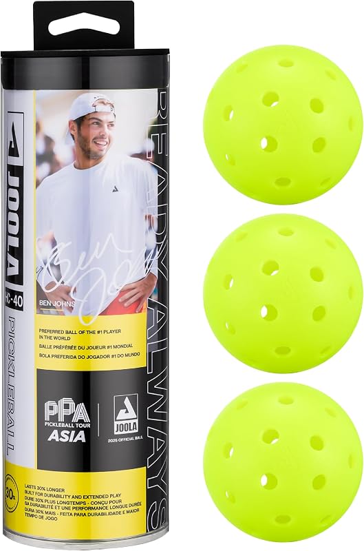 JOOLA HC-40 Hardcourt Pickleball Balls with Storage Tube - USAP Approved Balls for Tournament Play - Durable Pickleballs for Indoor Play & Outdoor Courts
