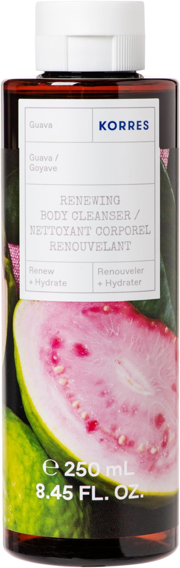 Renewing Body Cleanser, Guava Scent, Foaming Shower Gel for Women & Men with Hydrating Greek Botanicals, Body Wash for Smooth Skin, Vegetarian & Cruelty Free, Made in Greece, 8.45 Fl Oz
