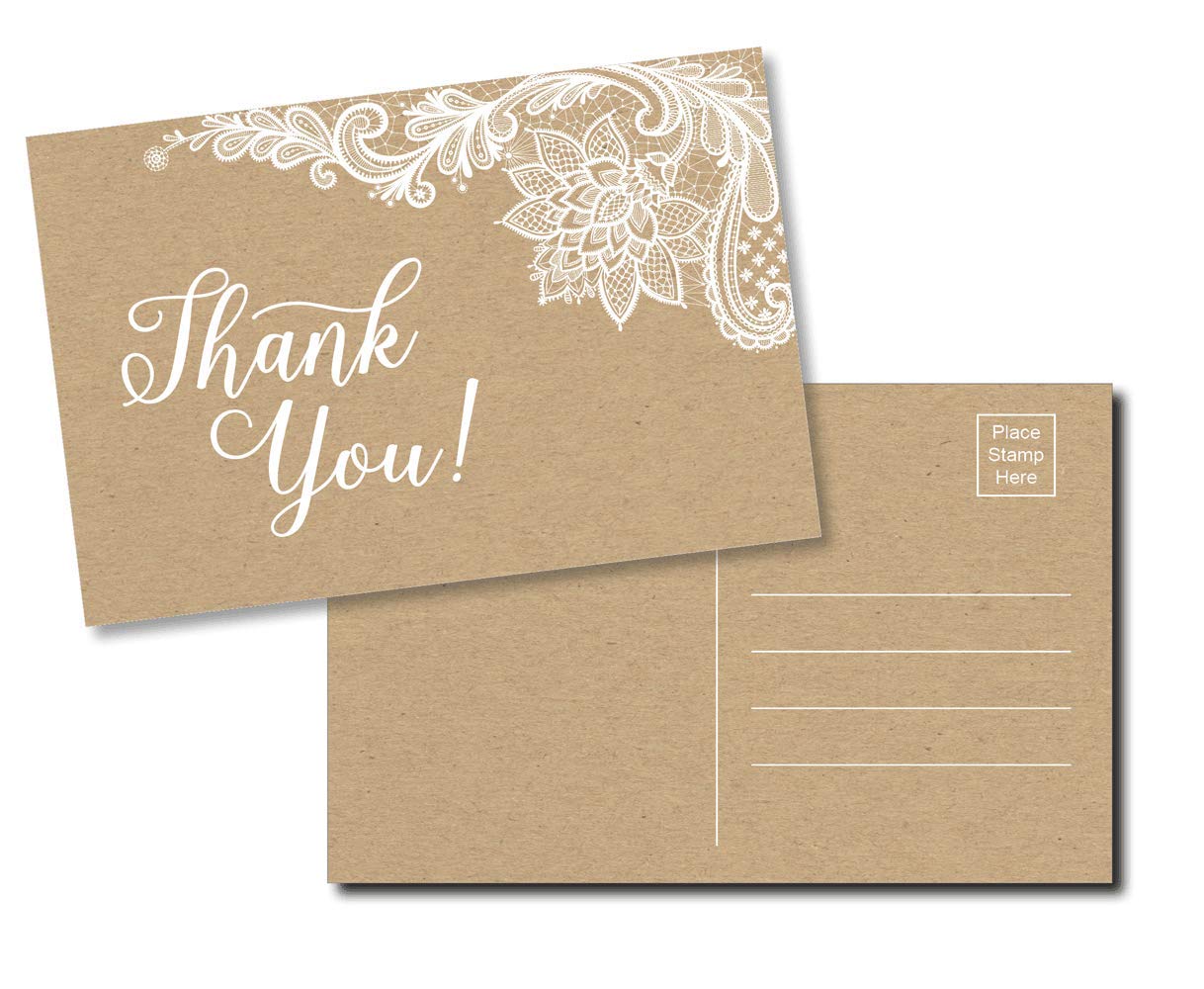 All Ewired Up 50 Thank You Postcards - Rustic Kraft Lace (50-cards) Stationery Set For Wedding, Bridesmaid, Bridal Baby Shower, Teachers, Appreciation, Religious, Business, Holidays