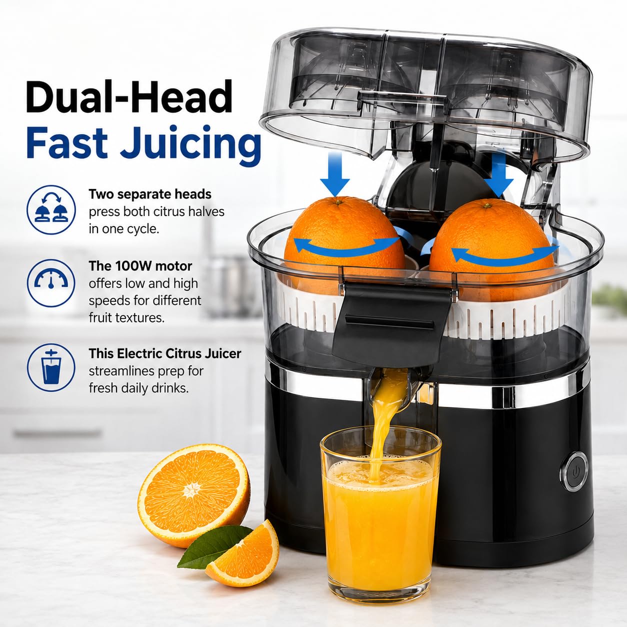 Presse-agrumes électrique, capacité 500 ml, extraction à double tête