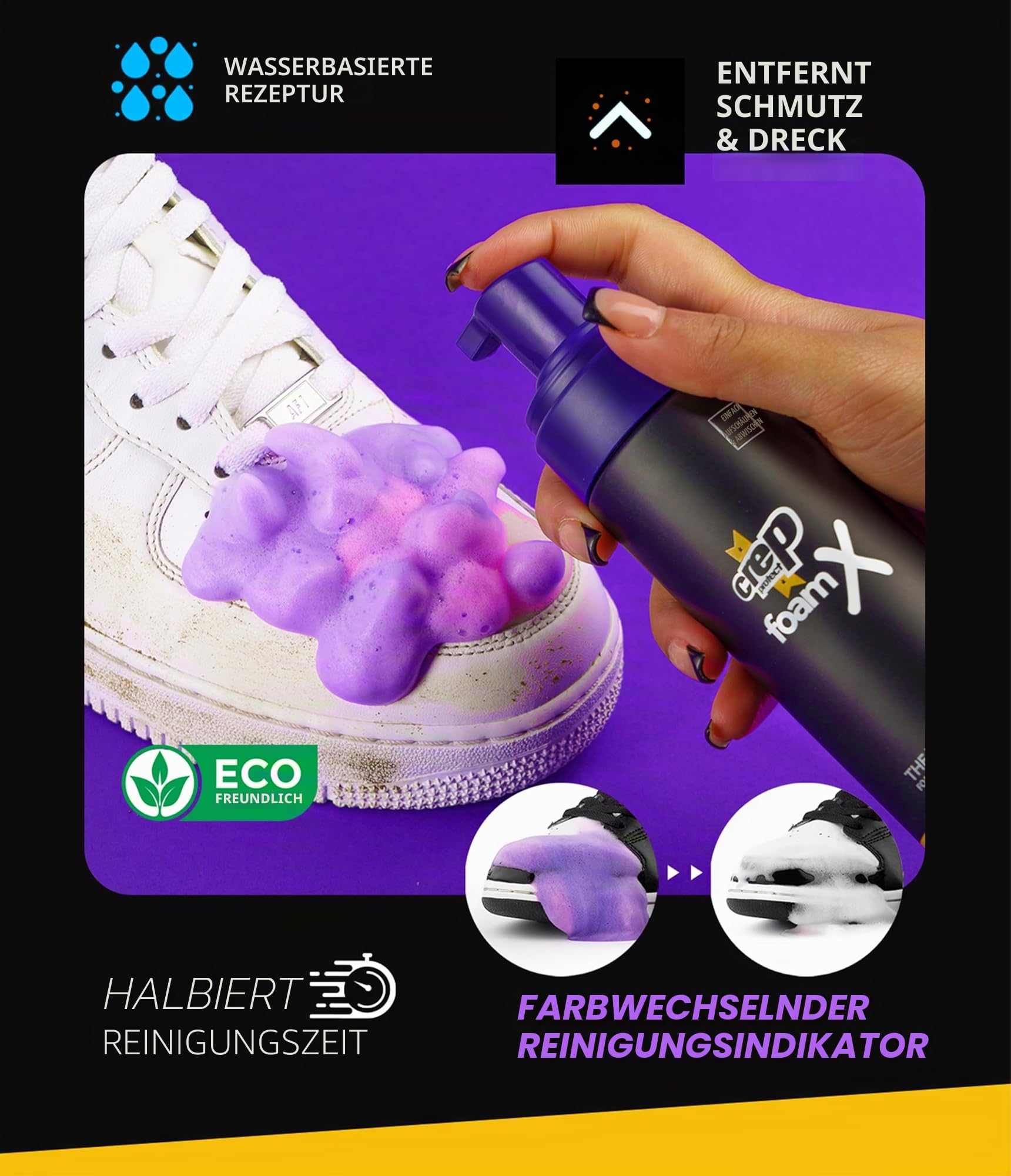 Crep Protect FoamX Schuhreiniger, 150 ml, gebrauchsfertige Formel für Leder, Segeltuch, Nylon-Sneaker