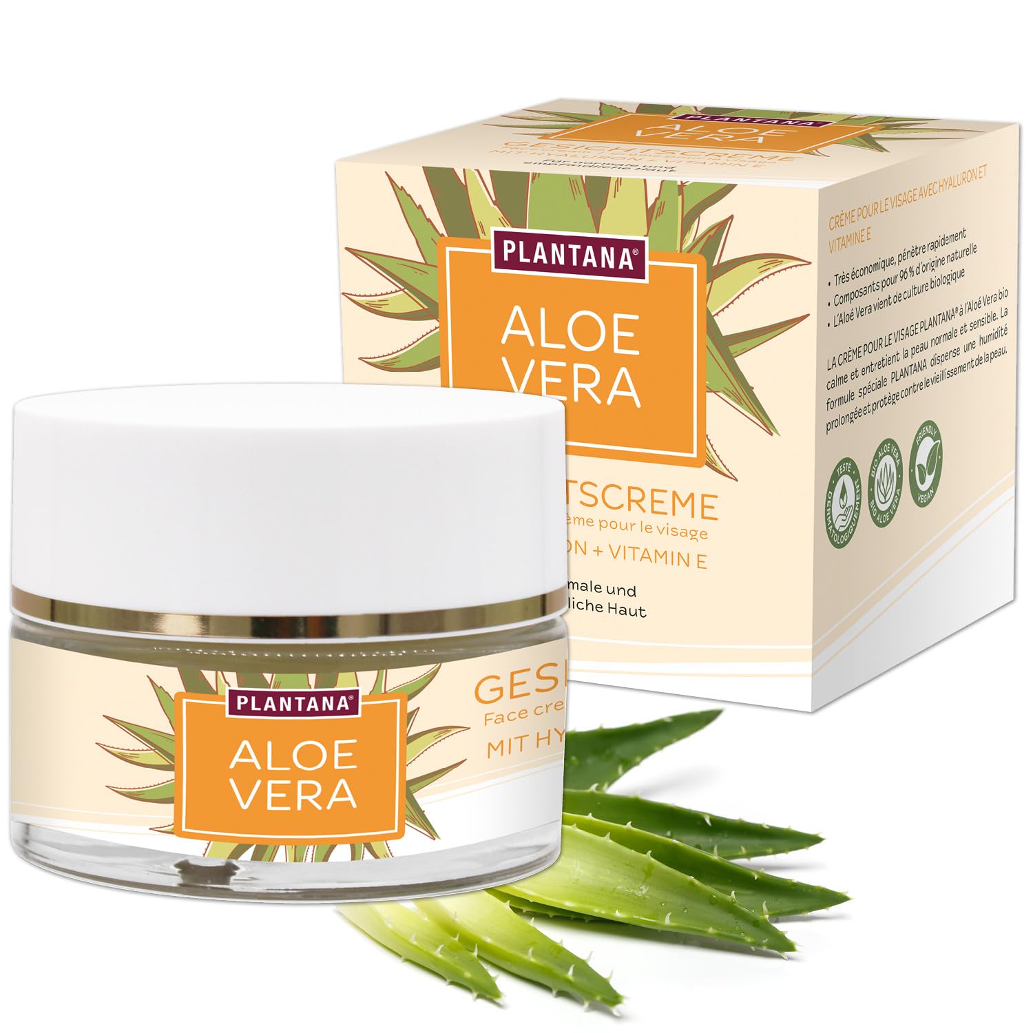 PLANTANA Bio-Aloe Vera Gesichtscreme 50 ml | mit Hyaluron | Vitamin E |  fr trockene anspruchsvolle Haut | vegan | Fair Trade | aus biologischem  Anbau | dermatologisch getestet | schnell einziehend : Amazon.de: Kosmetik