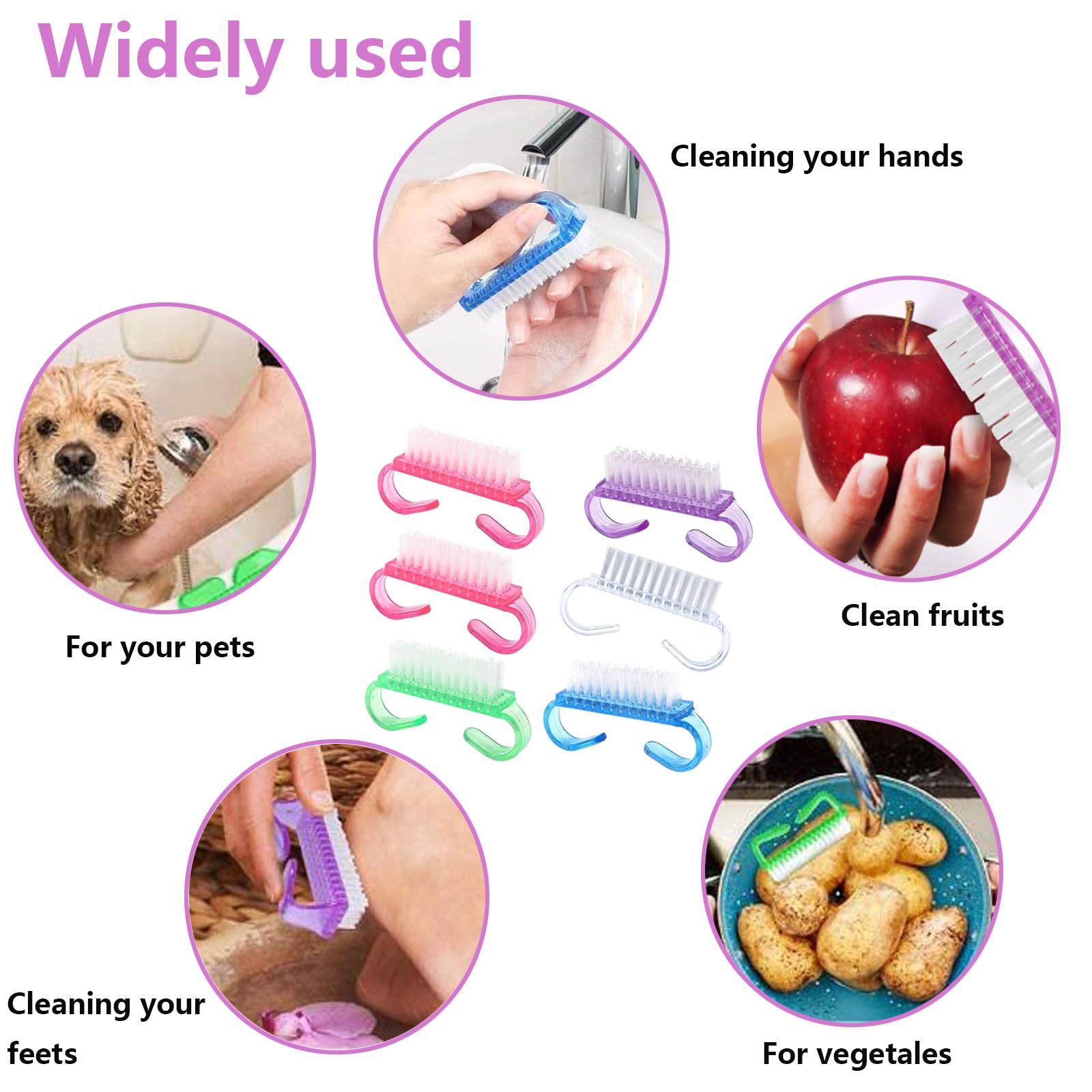 Spazzola Per Unghie,6PCS Manico Spazzola per unghie,Spazzola per Pulizia delle Unghie,Lavaggio di Mani Spazzolino per Unghie,Per Pulizia E Pulizia Delle Unghie