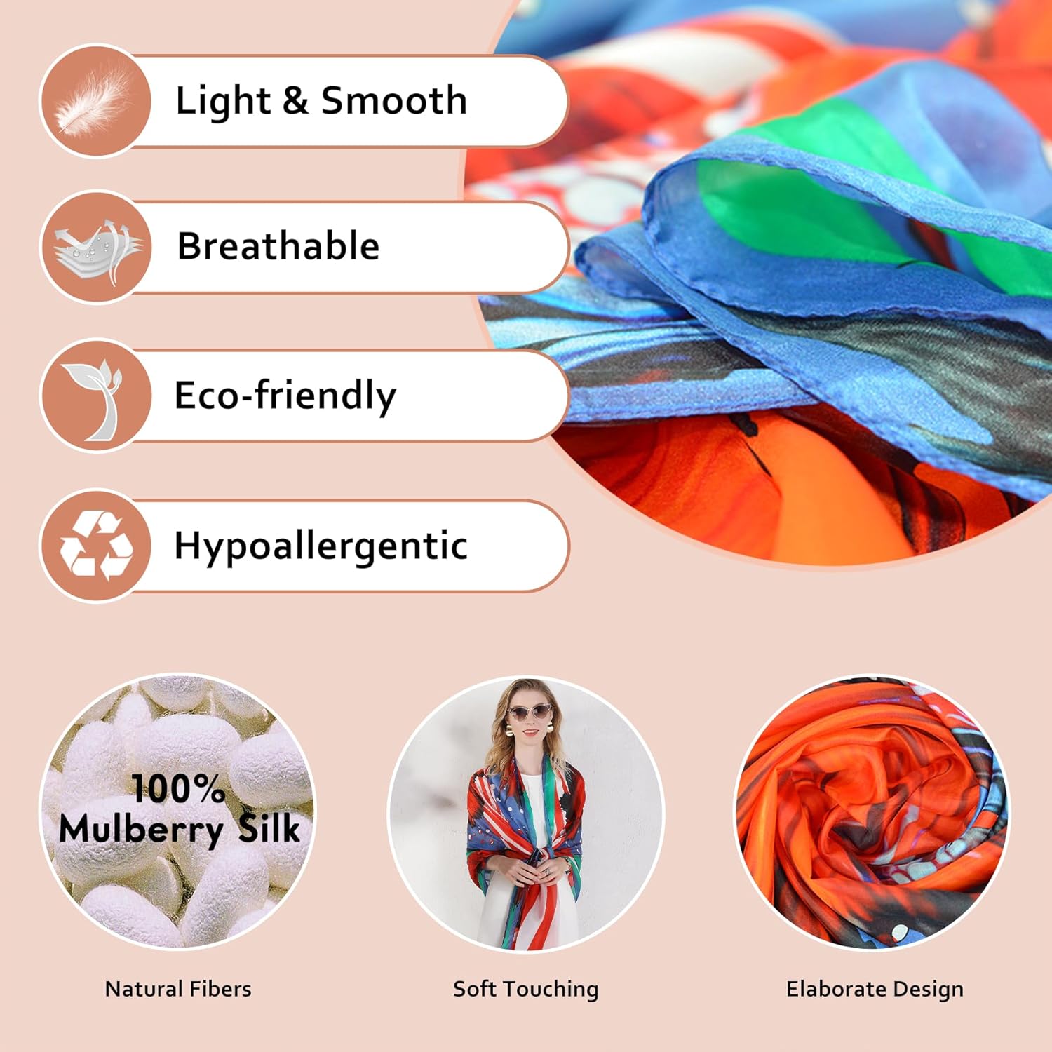 DANA XU Women's 100% Mulberry Satin Silk Pashmina Shawl Wraps Extra Large Floral Scarf for Evening Dresses, Soft Oversized - Image 4