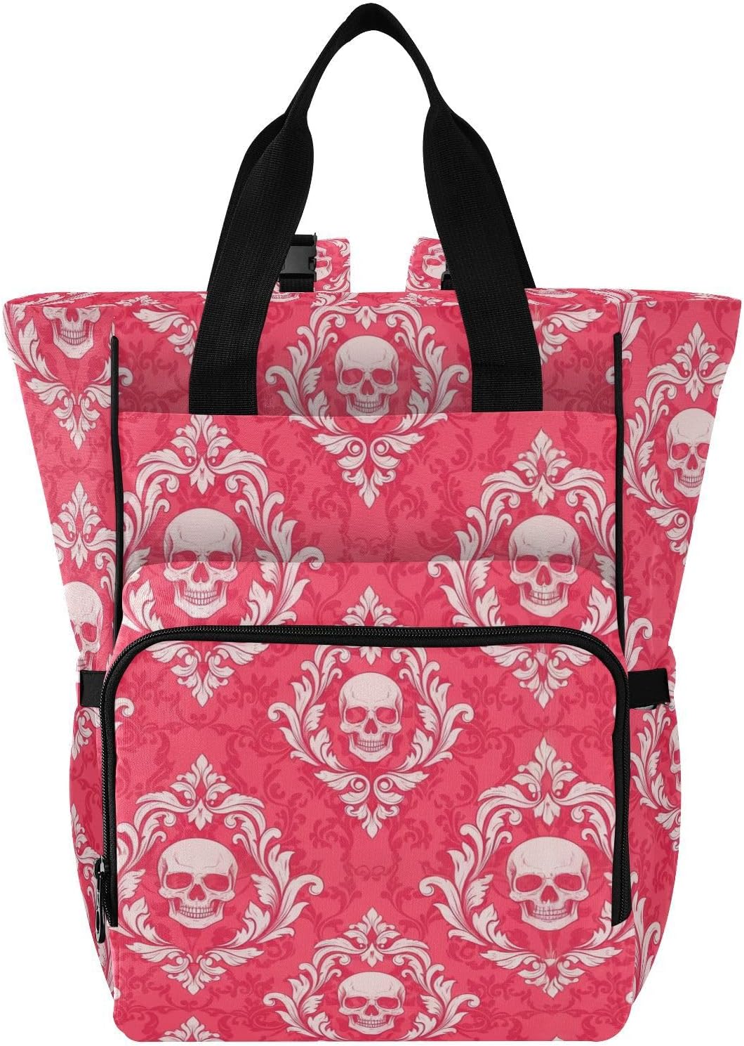 Gothic Skulls Red Print Diaper Bag Backpack for Baby Boys Girls Multifunction Baby Essentials Travel Tote with Stroller Straps & Bottle Storage Large Travel Diaper Backpack for Baby Shower Gifts