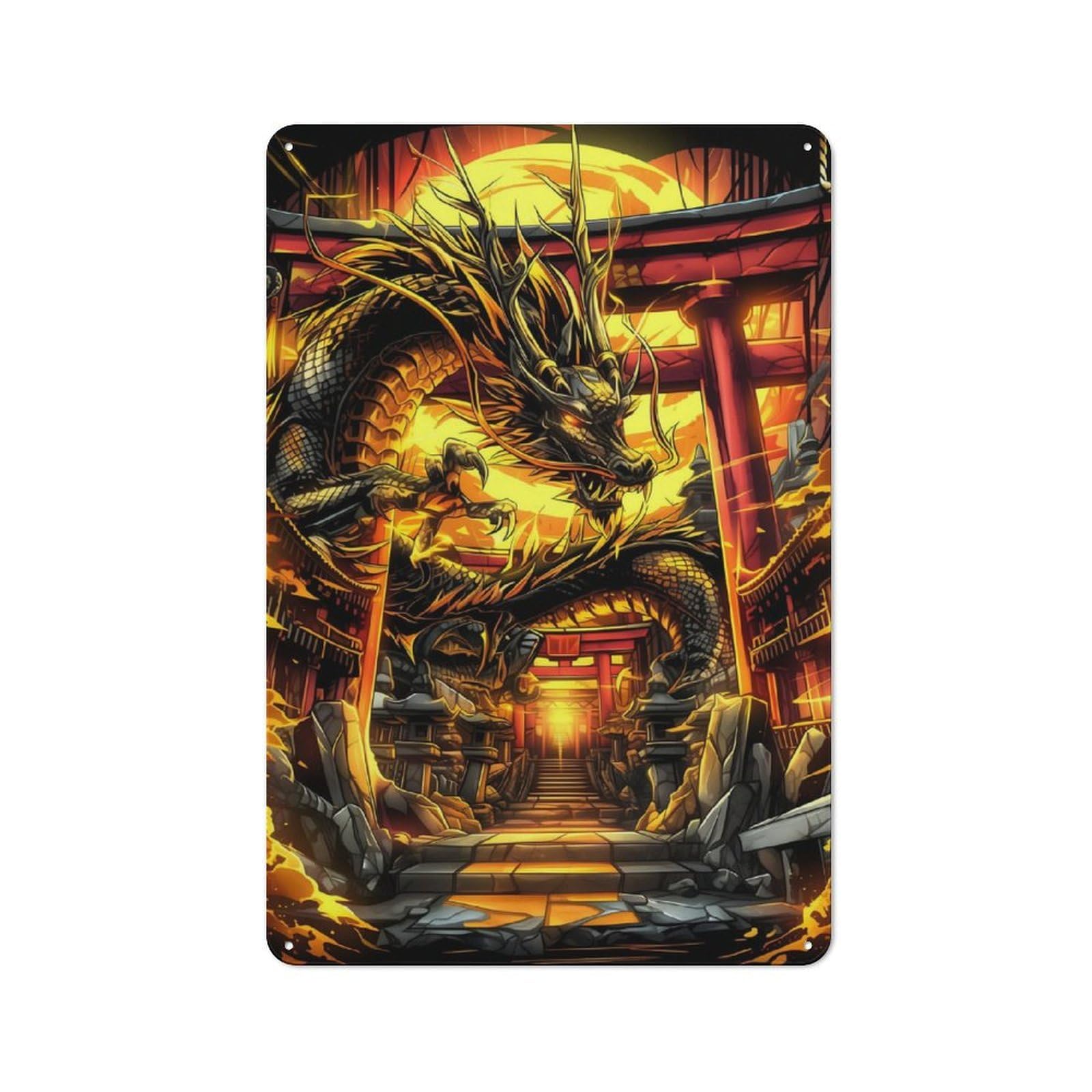 Junmoney Kintsugi Golden Dragon Retro Metal Plaque 30X20cm For Bar Or Restaurant, Suited To Restaurant Interior Fans