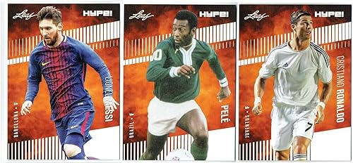 3) Mint Card Lot Pele + Lionel Messi + Cristiano Ronaldo 2020 Leaf Soccer Cards - Unsigned Soccer Cards