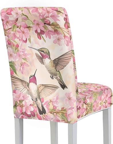 Miniatura 4 de Rnyleeg Juego de 1 fundas para sillas de comedor con diseño floral de colibrí, para sala de estar, sin brazos, elástica, para el hogar, boda, fundas
