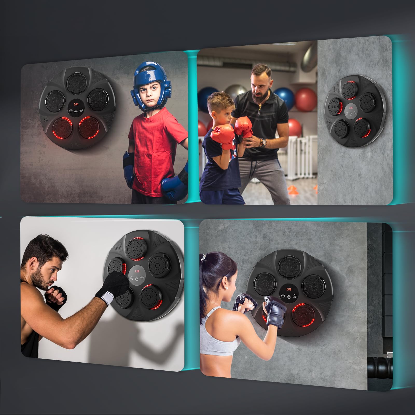 Music Wall Boxing, intelligente Musikboxmaschine, elektronische Boxmaschine mit Bluetooth-Konnektivität, 2 Paar Boxhandschuhe, Verwendung im Innenbereich, für Kinder/Erwachsene
