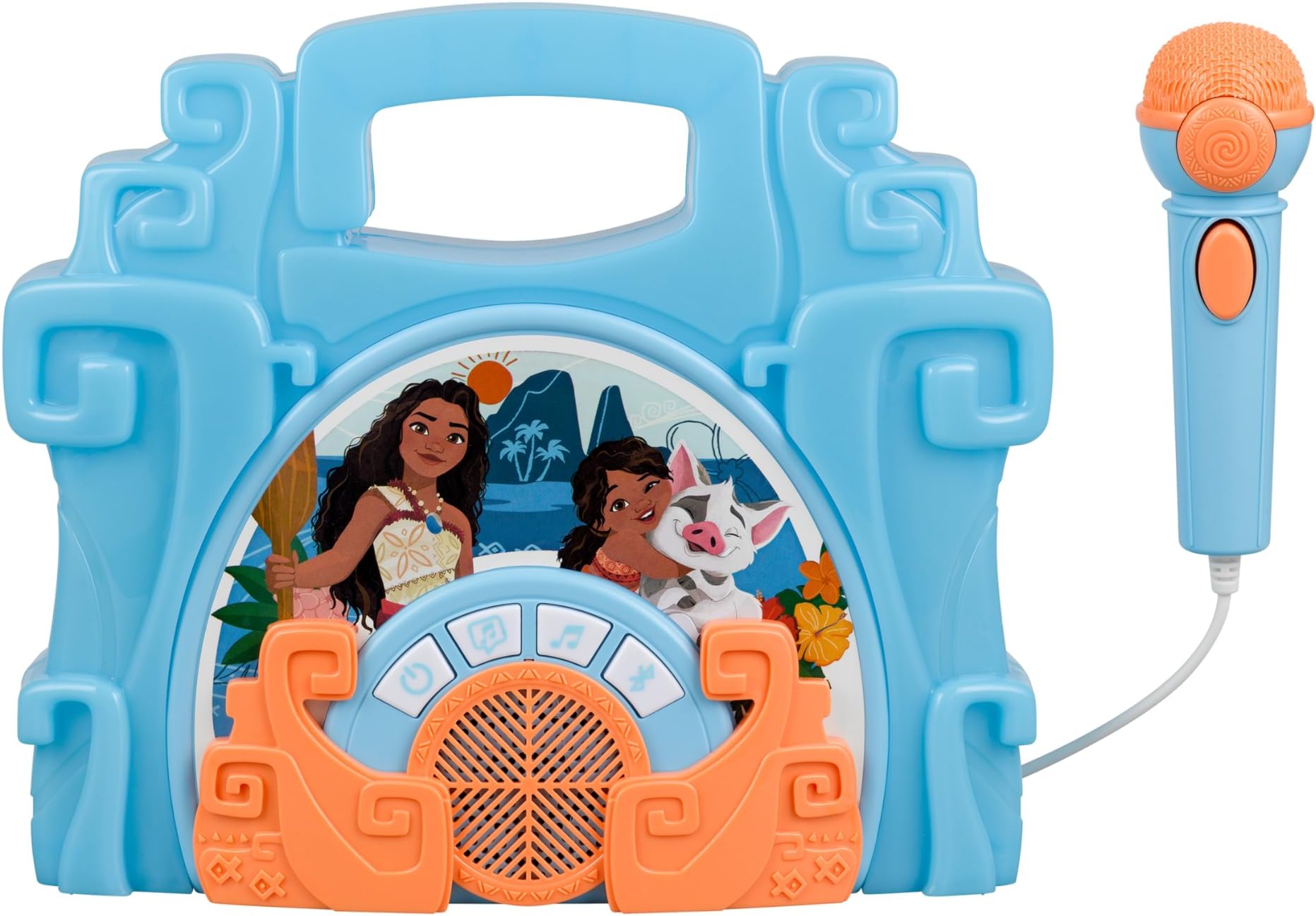 eKids Disney Moana Bluetooth Sing Along Boom Box with Microphone For Fans of Moana Toys, Kids Karaoke Machine with Built in Music and Flashing Lights
