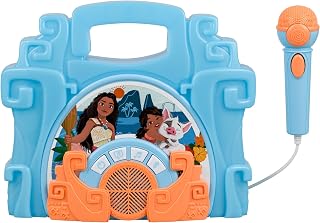 eKids Disney Moana Bluetooth Sing Along Boom Box with Microphone For Fans of Moana Toys, Kids Karaoke Machine with Built in Music and Flashing Lights