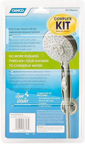 Miniatura 8 de Cabezal de ducha Camco con interruptor de encendido/apagado, Cabezal de ducha y manguera flexible de ducha de 1.52 cm, Cromado