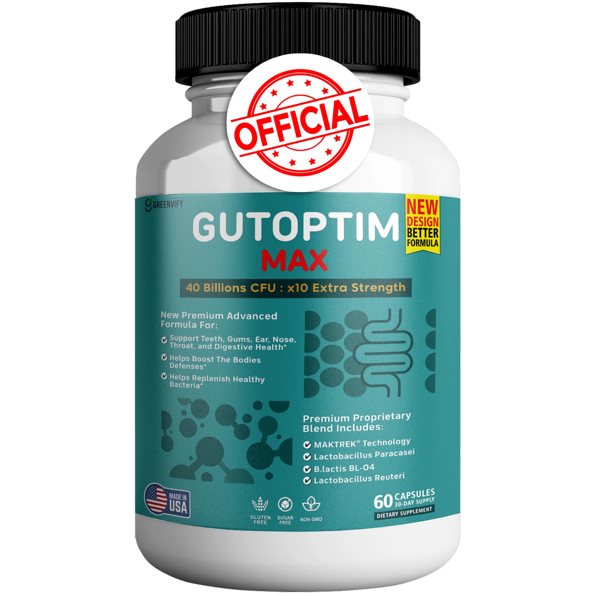 GREENVIFY GutOptim Max for Gums and Teeth Health - 40 Billion CFU Advanced Oral Probiotics, Fresh Breath Support - 120 Capsules, Oral Care Gums and Teeth Supplement (1)