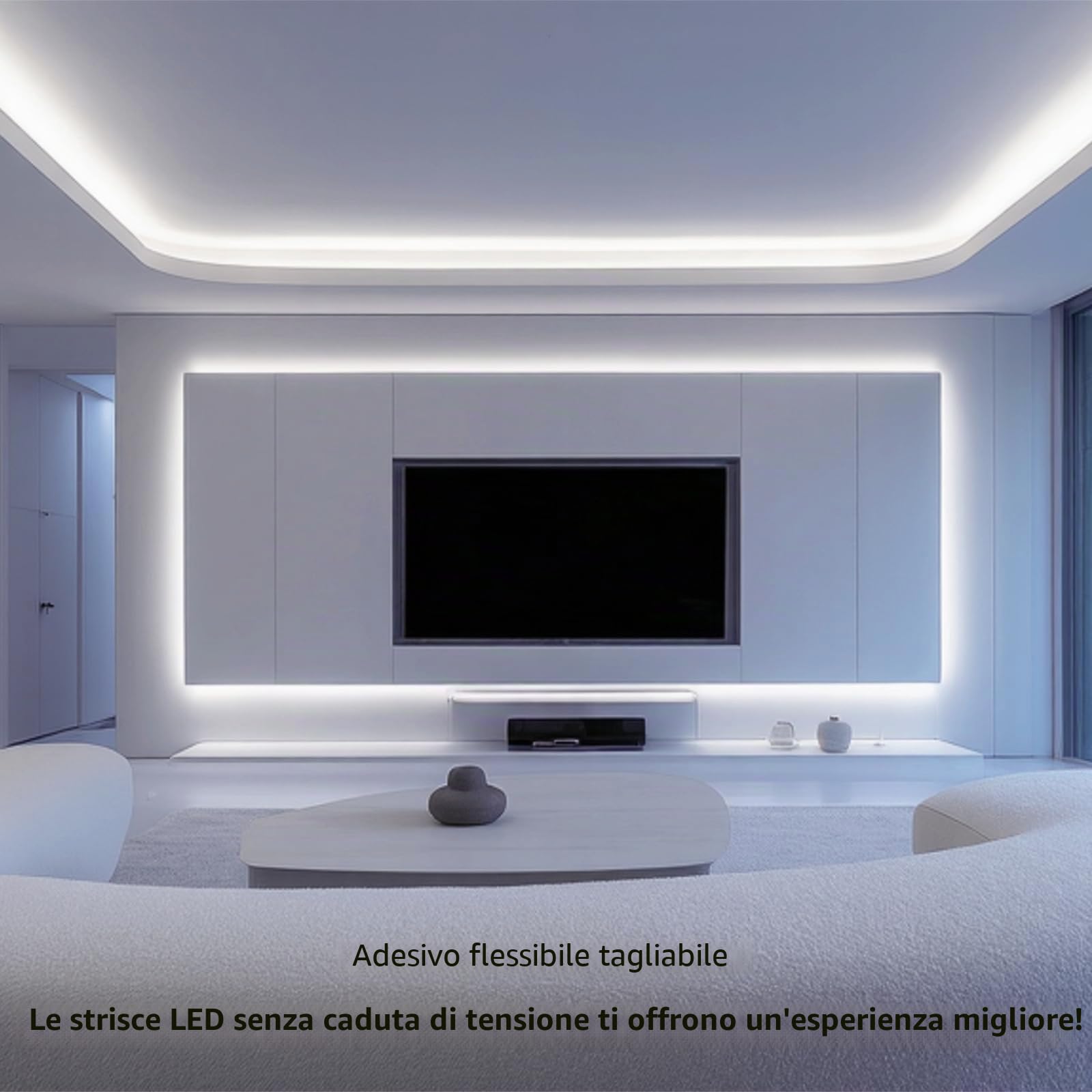 BENLUN Striscia LED COB 24V 20 Metri, IC Corrente Costante con Alimentatore | 6000K Bianco Freddo Luci LED Adesive 150W 480LEDs/m CRI 90+ per Illuminazione Interna, Camera da Letto, Cucina, Soggiorno