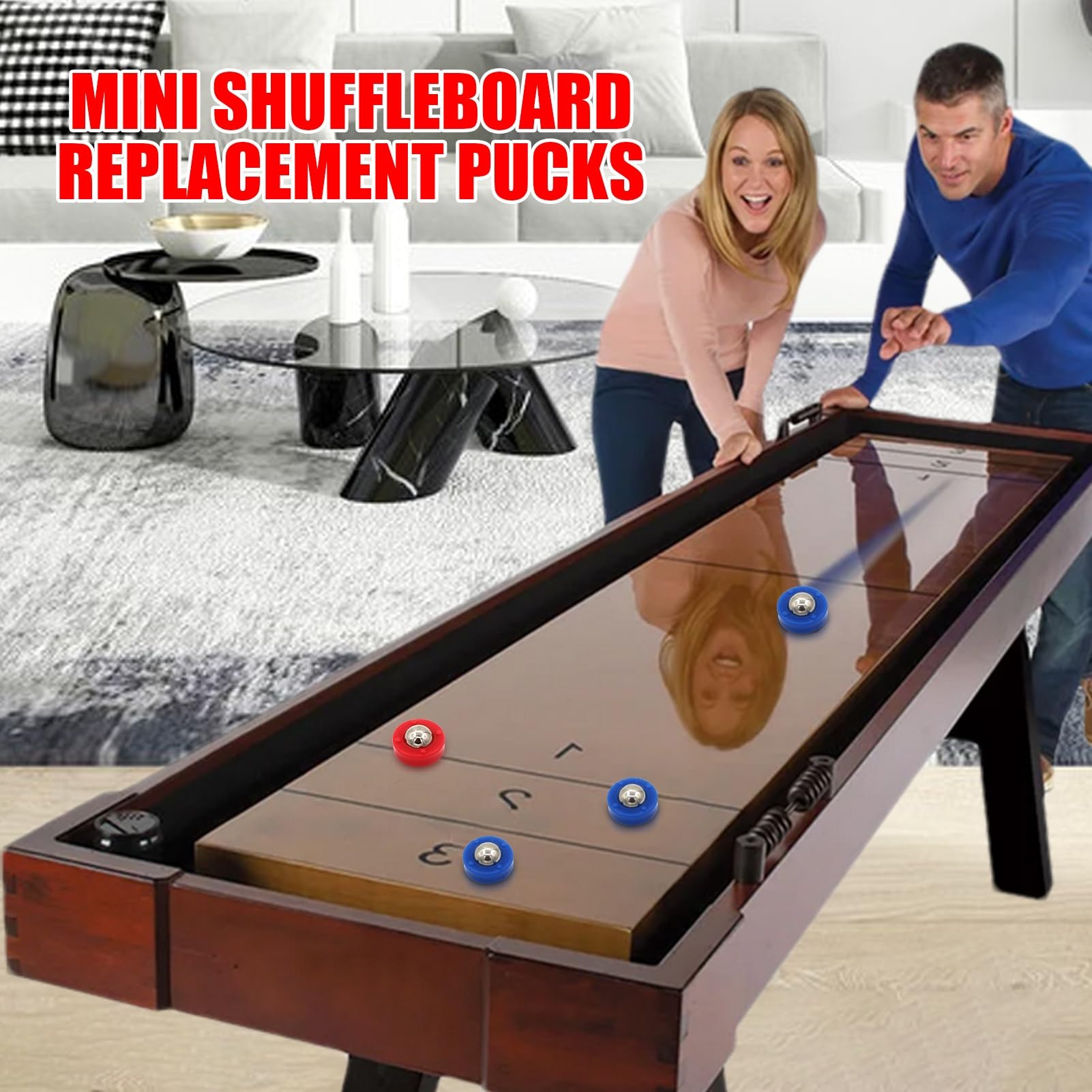 Small Shuffleboard Replacement Pucks, 24PCS Curling Game Accessories, Funny Sliding Rollers Set, Portable Tabletop Shuffleboard Beads for Indoor Family Games, Red and Blue