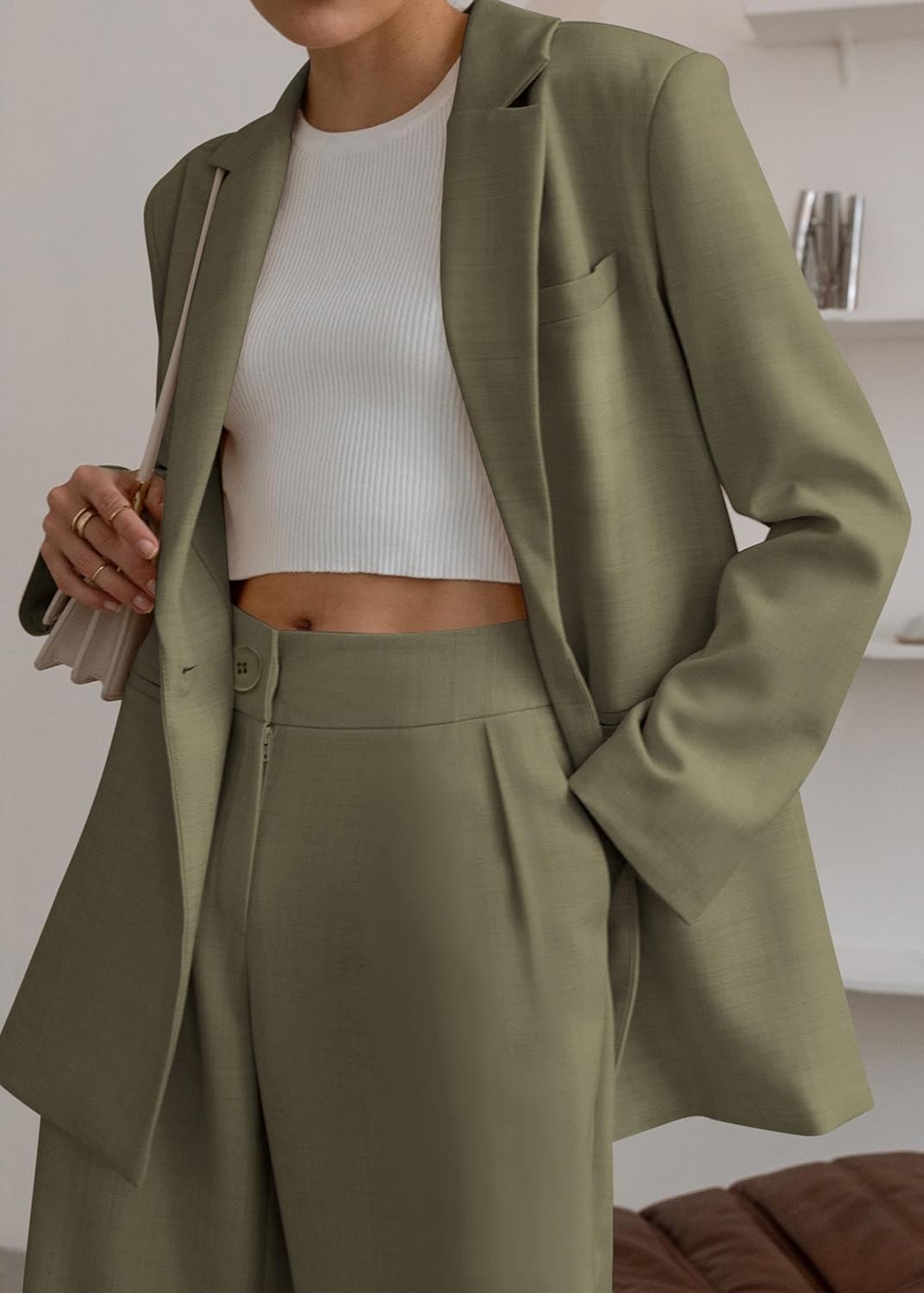 KIRUNDO Women Suits 2 Piece Set Business Casual Dressy Oversized Blazer Jacket and Wide Leg Dress Pantsuits Formal Outfits - Image 7