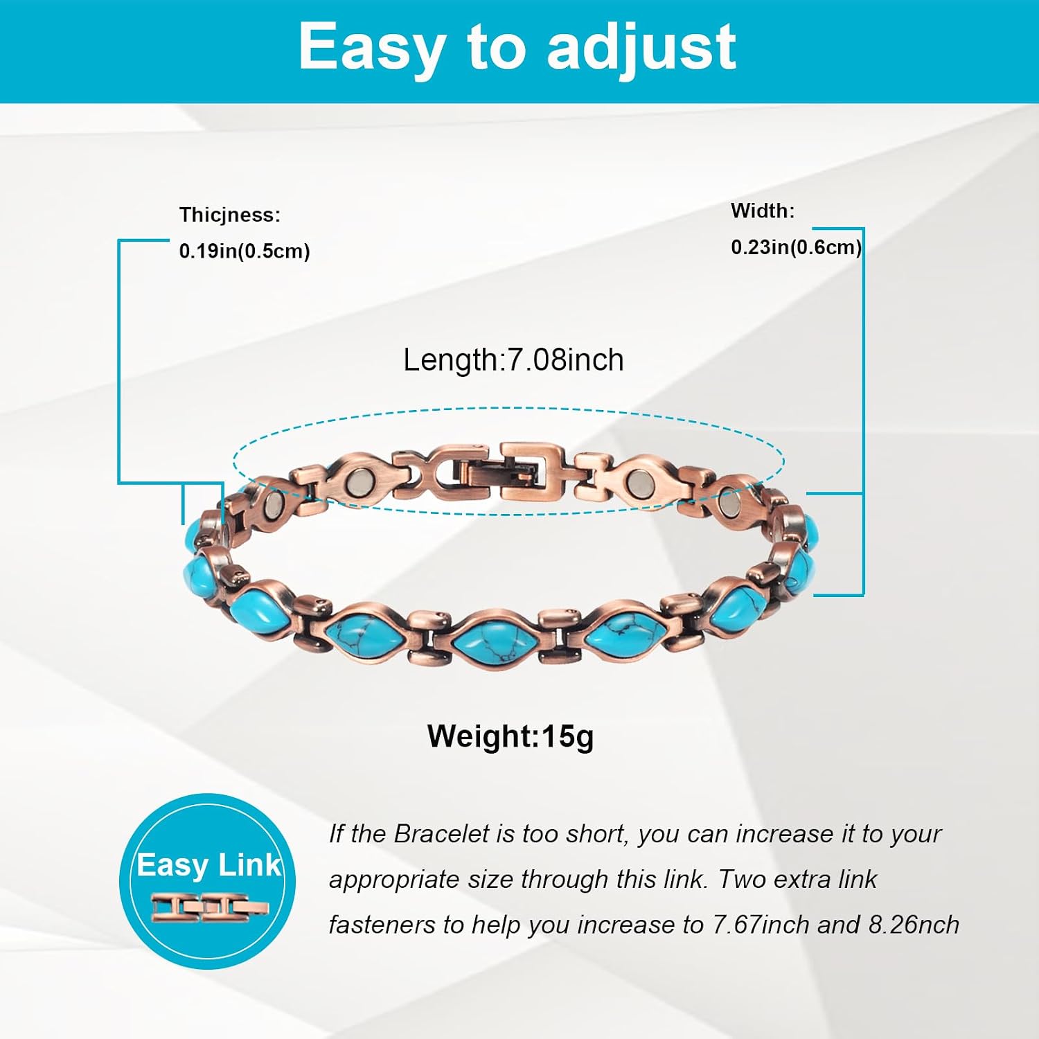Copper Bracelets for Women, Pure Copper with Colored Turquoise Bracelet, 3500 Gauss Magnets, Fashion Jewelry（FUTI-1）