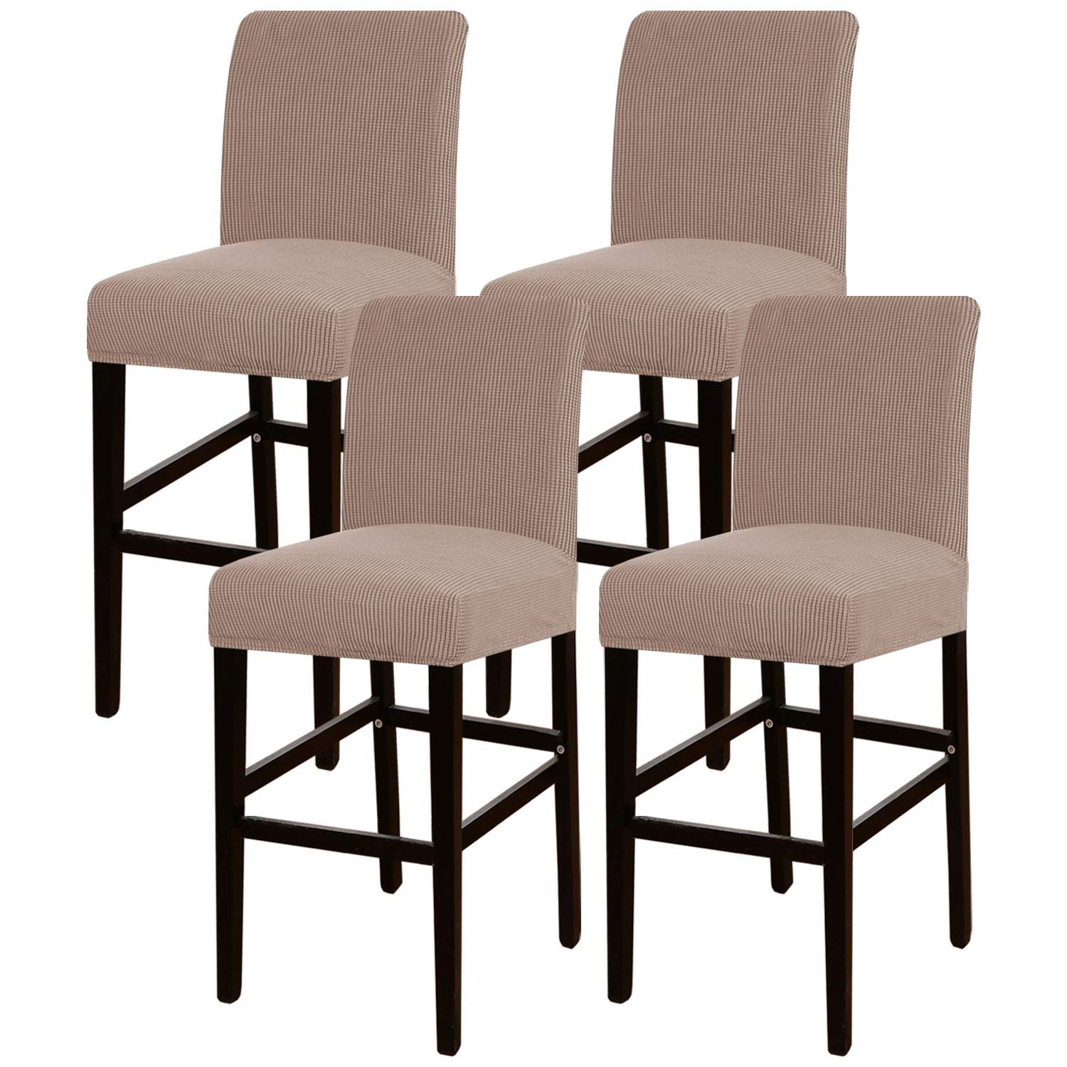 Photo 1 of Turquoize Stretch Bar Stool Cover Counter Stool Pub Chair Slipcover for Dining Room Cafe Barstool Slipcover Removable Furniture Chair Seat Cover Jacquard Fabric with Elastic Bottom Set of 4, Khaki