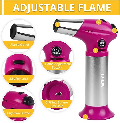 Vista 43 de TBTEEK Antorcha de butano, soplete de cocina con bloqueo de seguridad y llama ajustable para cocinar, barbacoa, hornear, brulee, crema, soldadura