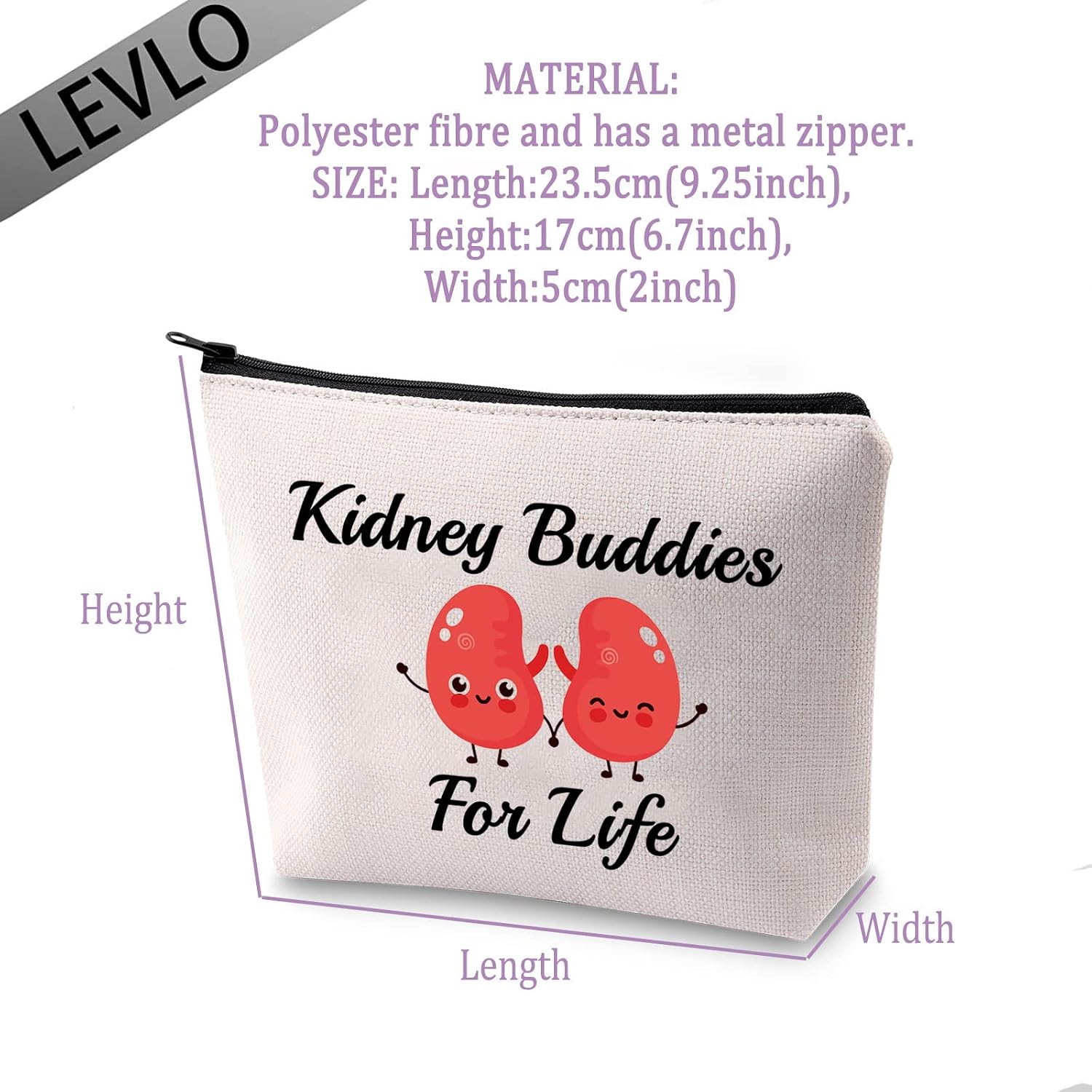 LEVLO Funny Donor Recipient Gifts Kidney Buddies For Life Makeup Bags Kidney Transplant Patient Gifts, Kidney Buddies For Life - Image 3