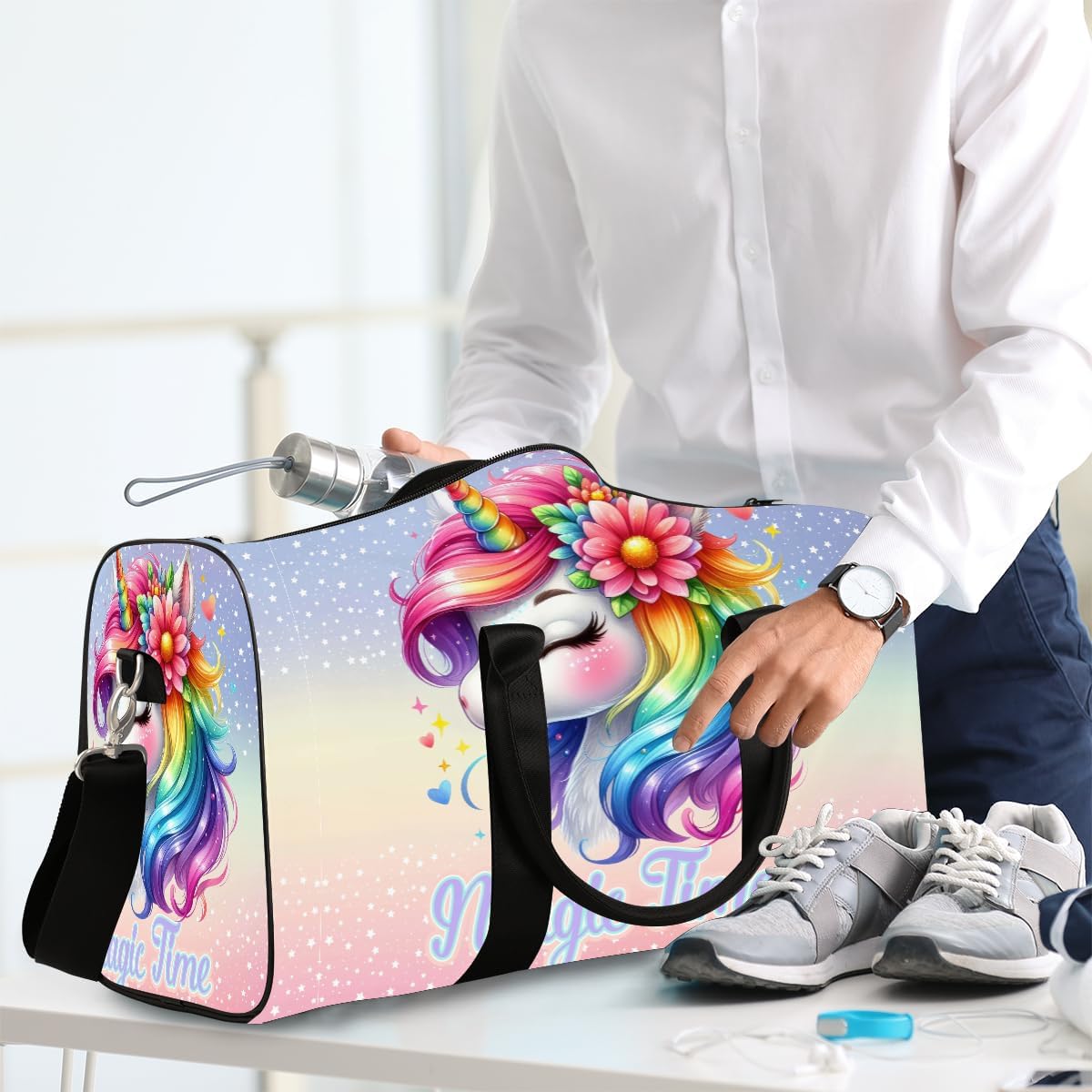 Cute Animals Unicorn Rainbow Travel Duffel Bag for Women Men Small Sport Gym Bag Waterproof Weekender Overnight Bag Lightweight Carry on bag Foldable Gym Bag for Training Swim Yoga Traveling Handbag