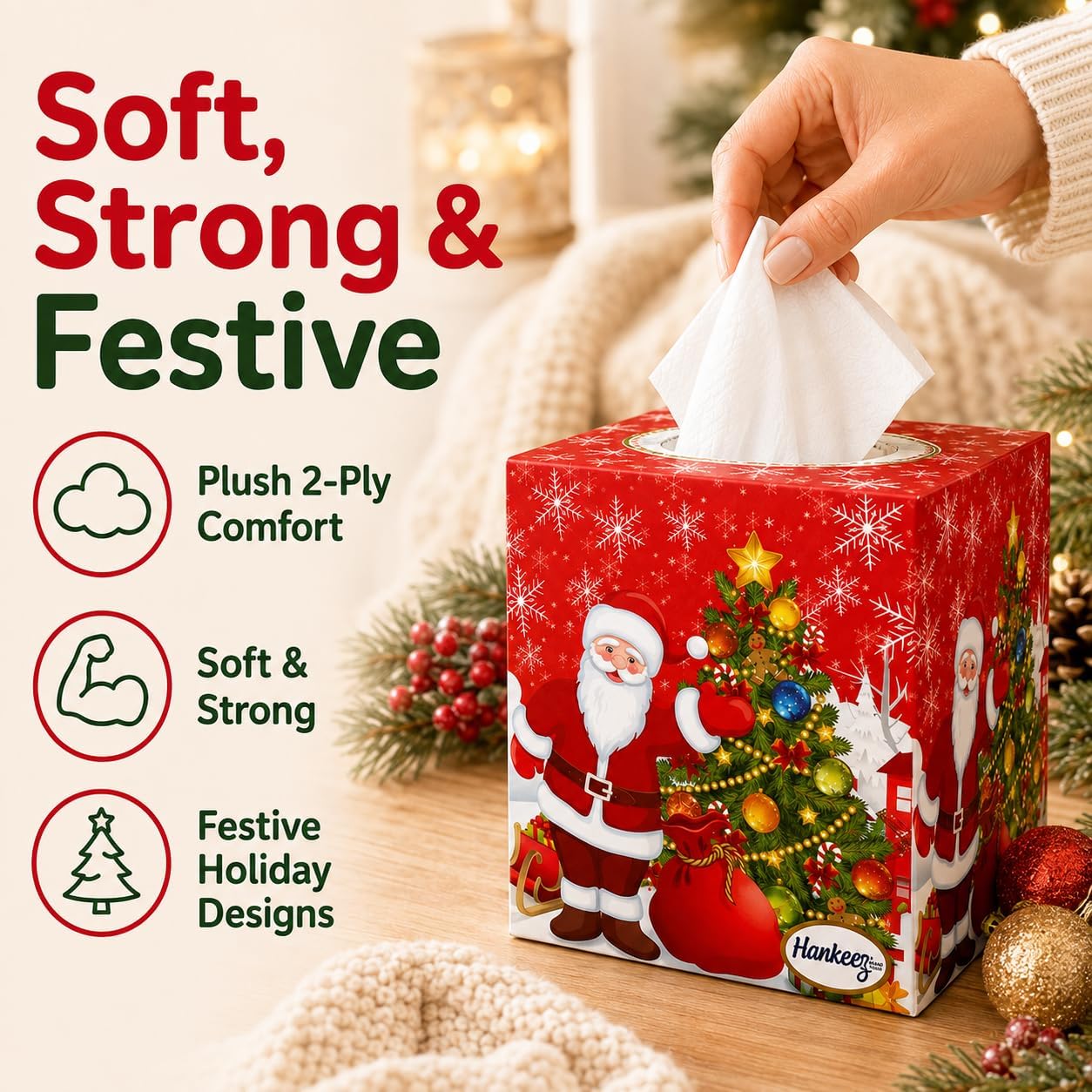 Christmas Facial Tissue, 12-Pack Case - 4 Unique Holiday Designs - 75 Count per Box - 2-Ply - Soft Tissues in Festive Christmas Boxes Bulk Case image 3