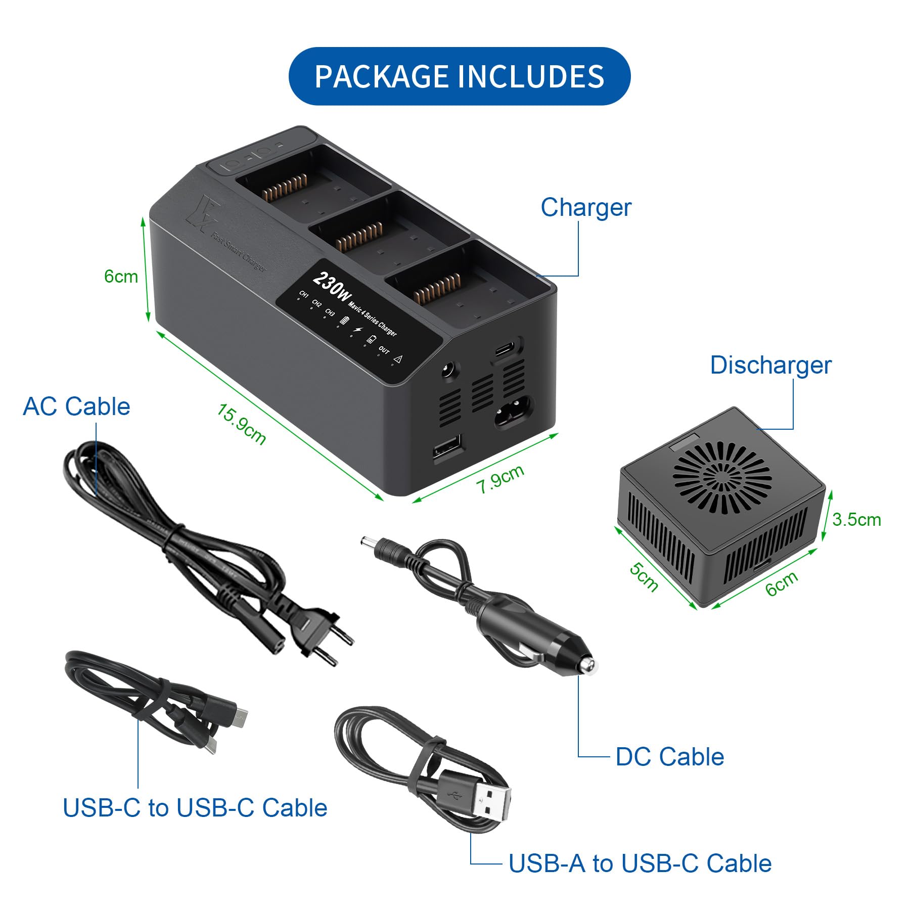 Cargador de batería de 230 W para DJI Mavic 4 Pro Classic Cine Enterprise Drone, carga 3 baterías, estación de carga paralela para coche, estación de carga rápida Multi Hub Accesorios