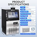 Stainless Steel Ice Maker Machine, 36 kg/Day, 5 kg Bin, Home & Commercial | 120V/60Hz, Dual Water Supply, Timer, One-Touch Cleaning, Freestanding Design