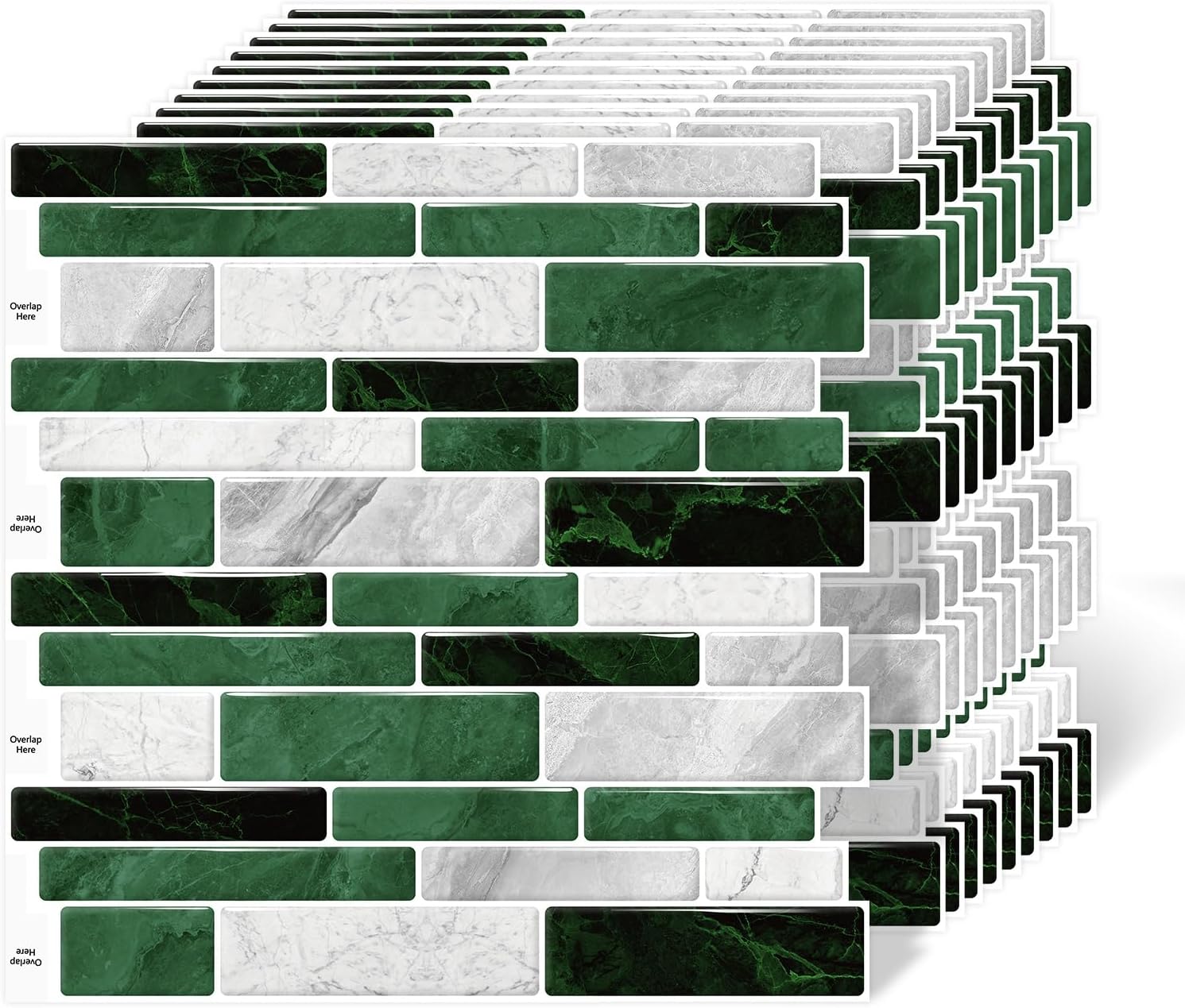 10 Sheet Peel and Stick Backsplash Tiles, 12 X 12 Inch Green Marble Self Adhesive Tile Sticker for Backsplash Kitchen,Bathroom