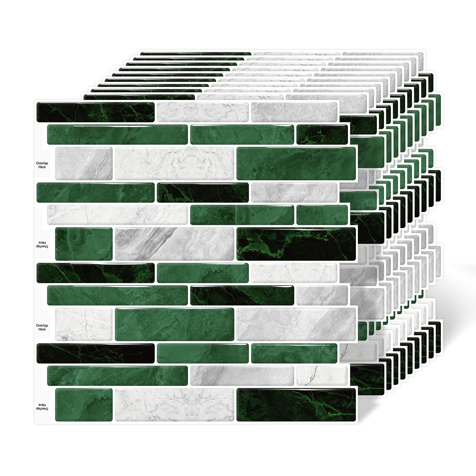 10 Sheet Peel and Stick Backsplash Tiles, 12 X 12 Inch Green Marble Self Adhesive Tile Sticker for Backsplash Kitchen,Bathroom