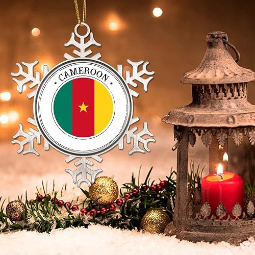 Miniatura 3 de Decoración de Navidad de Camerún adornos de copo de nieve de metal regalo patriótico de recuerdo decoración de árbol adornos de bandera nacional de