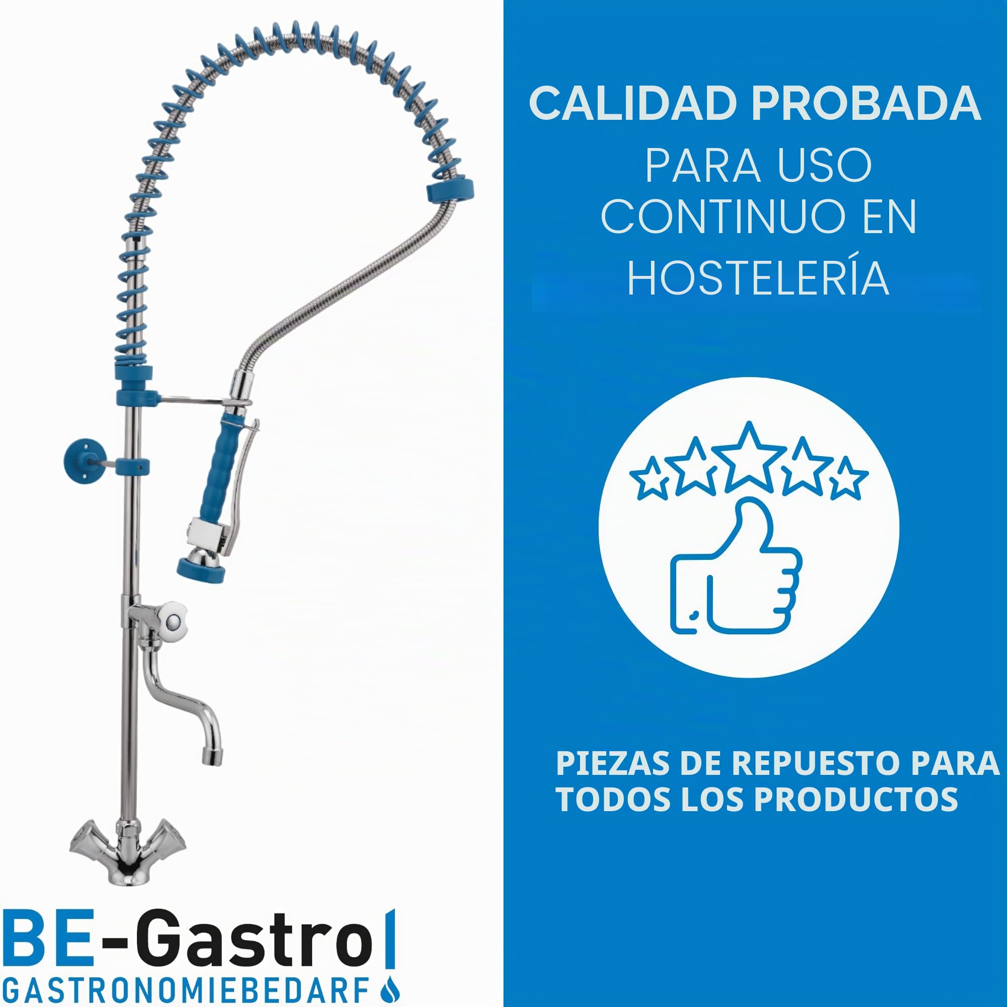 BE-GASTRO I Grifo Industrial Hostelería - Grifo monomando para fregadero (con grifo, grifo mezclador y mango giratorio ergonómico), color azul