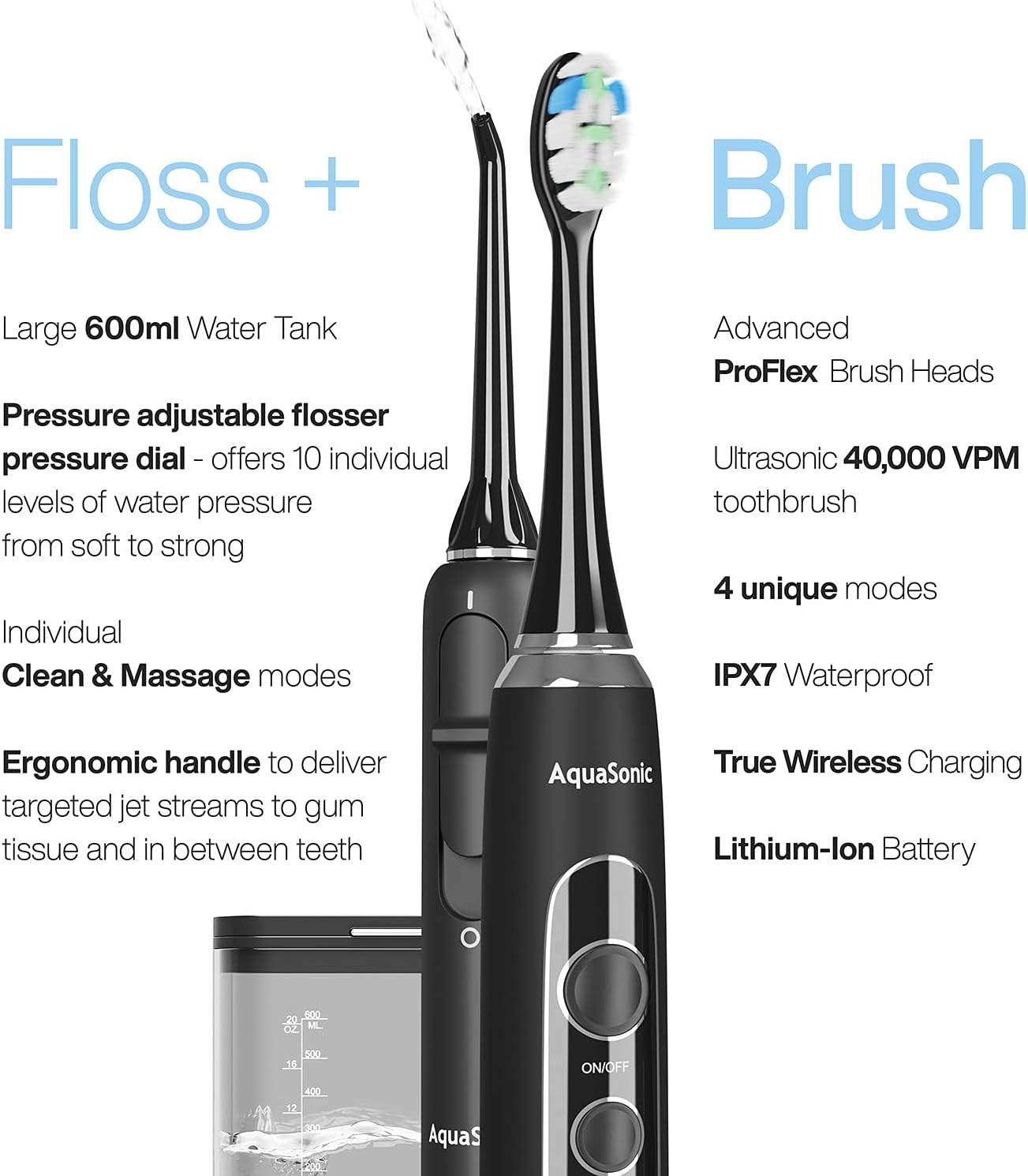 AquaSonic Home Dental Center PRO – Complete Home Oral Care – Brush & Floss – Ultrasonic Electric Toothbrush & Water Flosser – Whiter Teeth & Healthier Gums – Black Series Pro + Oral Irrigator : Beauty & Personal Care