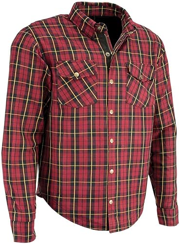 Vista 14 de Camisa de motociclista Milwaukee Leather para hombre con franela a cuadros, fibra de aramida y armadura - Talla grande MPM1625