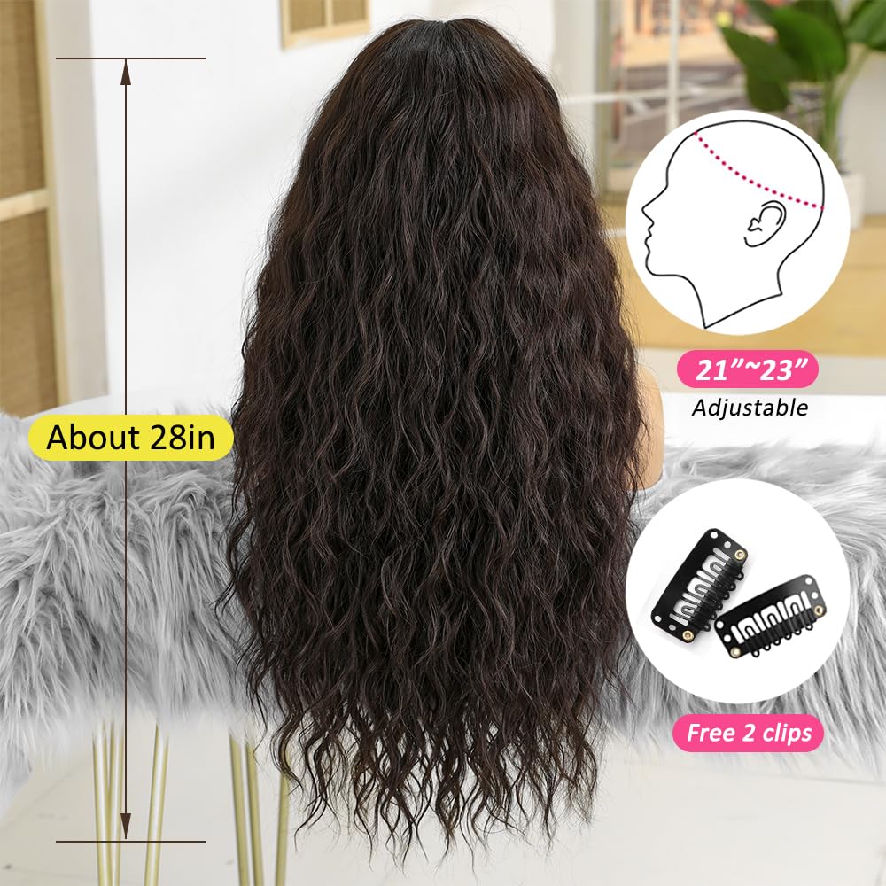 OUFEI Long Dark Brown Wig Wavy Wigs for Black Women Natural Synthetic Hair Heat Resistant Wigs for Daily Party Cosplay Wear - Image 4