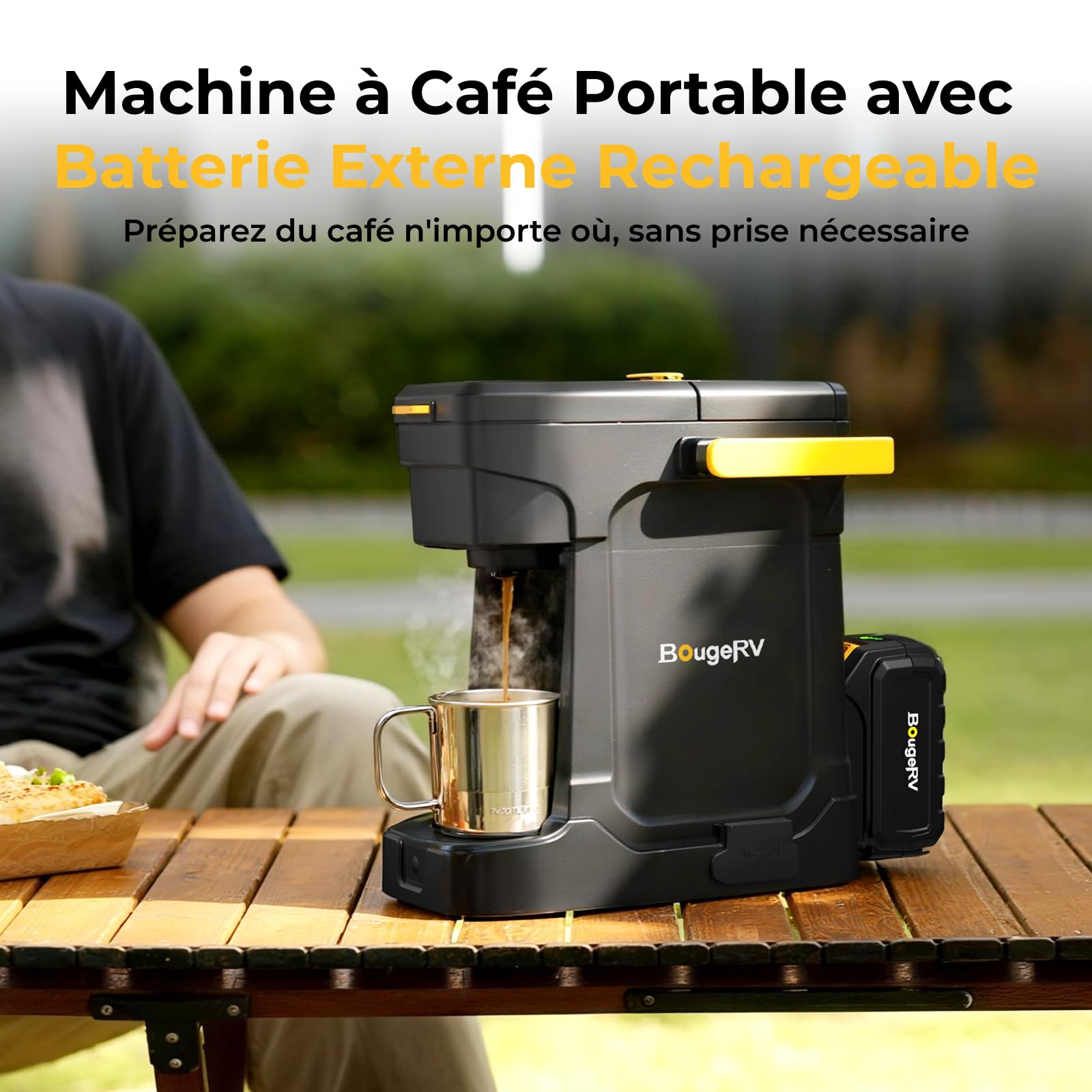 BougeRV Cafetière sans Fil, Batterie 144Wh (8Ah), pour Camping