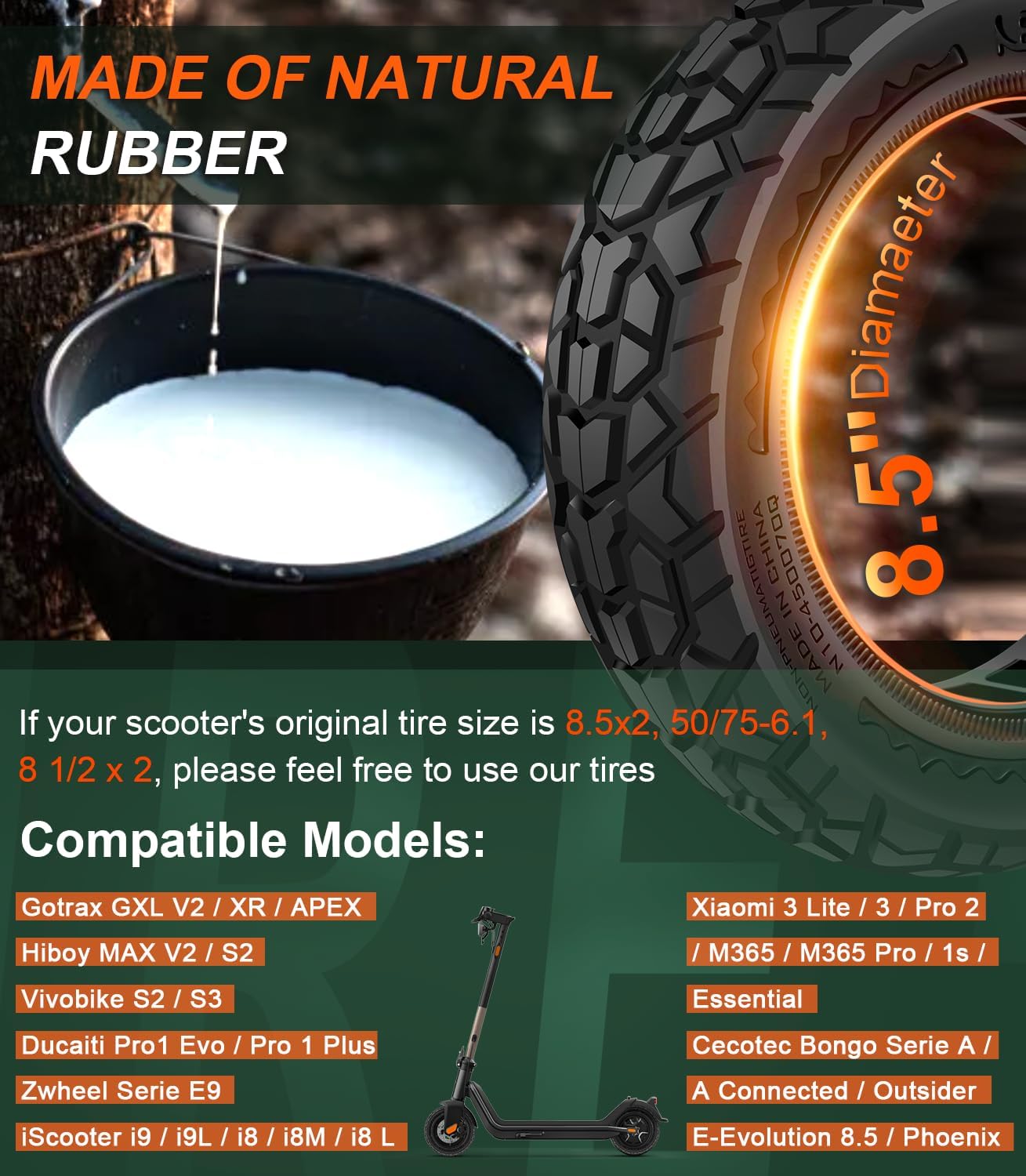 BANGTING 2PCS Upgrade 50/75-6.1 Scooter Off-road Solid Tires, 8.5x2 inches Tires Tubeless for Gotrax GXL V2/XR/APEX, 8 1/2 x2 Tire Replacement for Hiboy S2, Xiaomi 3 Lite/3/Pro 2/1s/M365