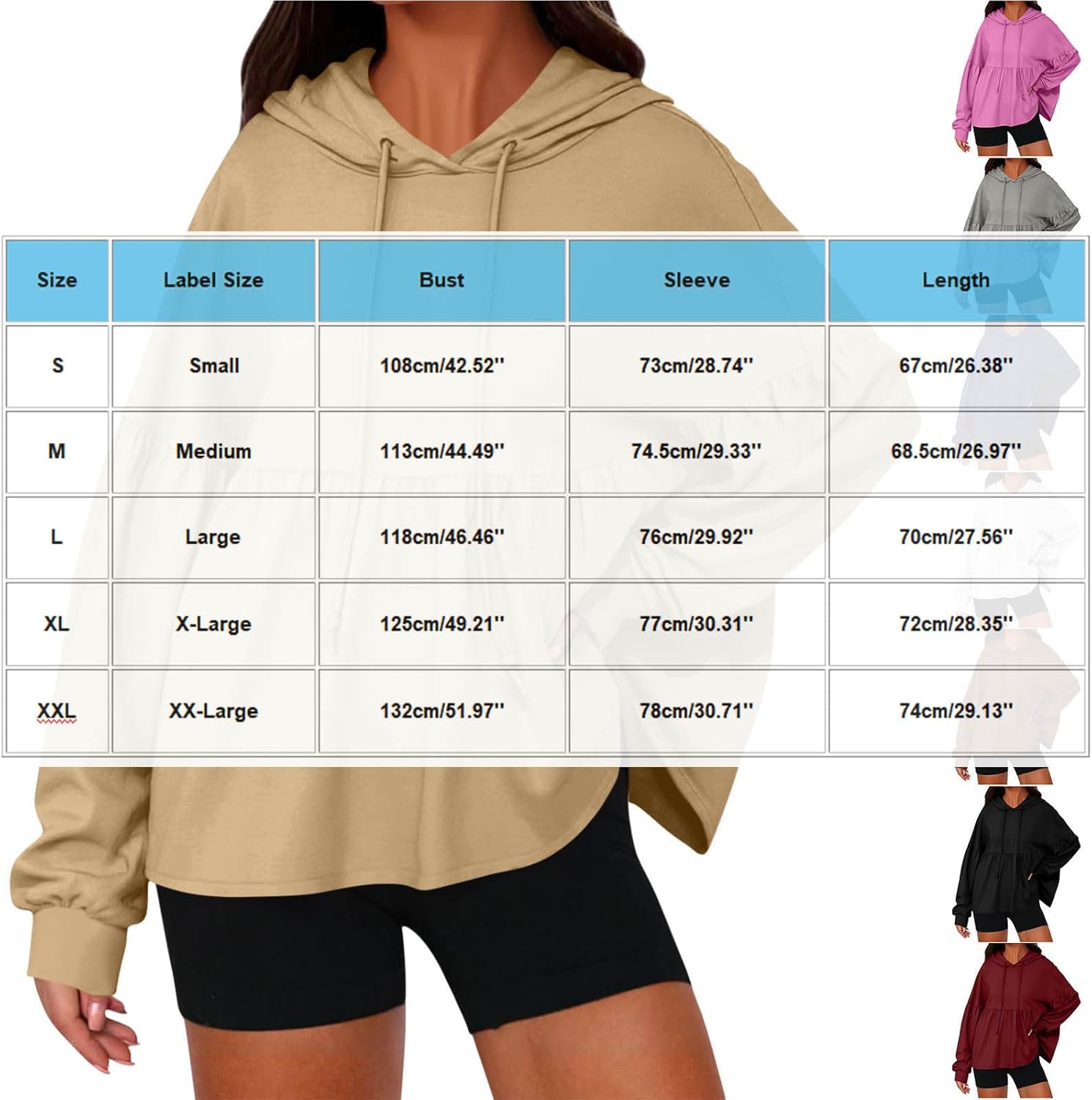 Babydoll Sweatshirts for Women Long Lantern Sleeve Drawstring Peplum Hem Loose Oversized Hoodie Pullover Tops - Image 6