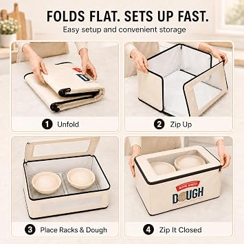 BLUBYEES Bread Proofing Box, 2-Loaf Capacity, 3-Sided Heating, Temp Control