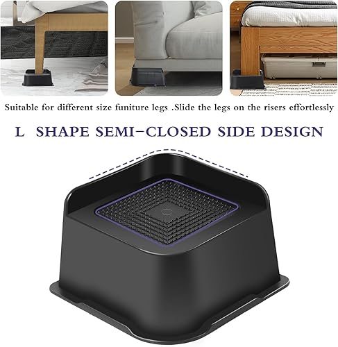 Miniatura 9 de Sunifier Elevadores de cama de 6 pulgadas, resistentes, paquete de 8 elevadores en forma de L de 6 pulgadas, soporta 5000 libras, elevadores de gran