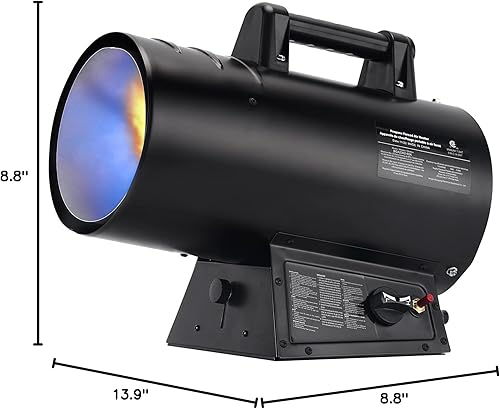 Miniatura 7 de Uthfy Calentador de aire forzado de 60,000 BTU, calentador de aire forzado portátil con manguera de 7.8 pulgadas, calentador de torpedo de gas