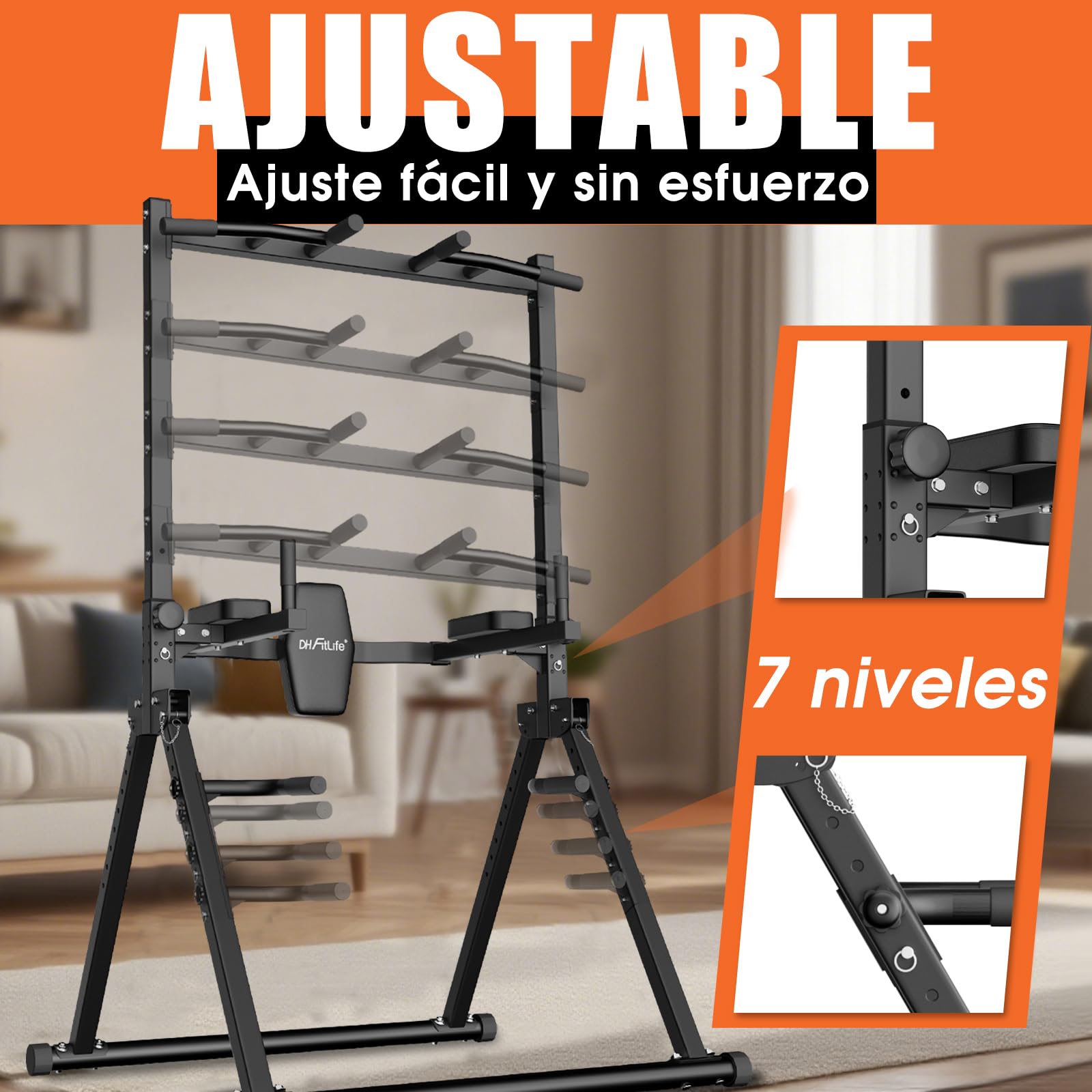 DH FitLife Power Tower Dip Station plegable, barra de dominadas independiente con barra de inmersión y soportes para mancuernas/respaldo, estación de fuerza, estación de fitness, Power Rack para