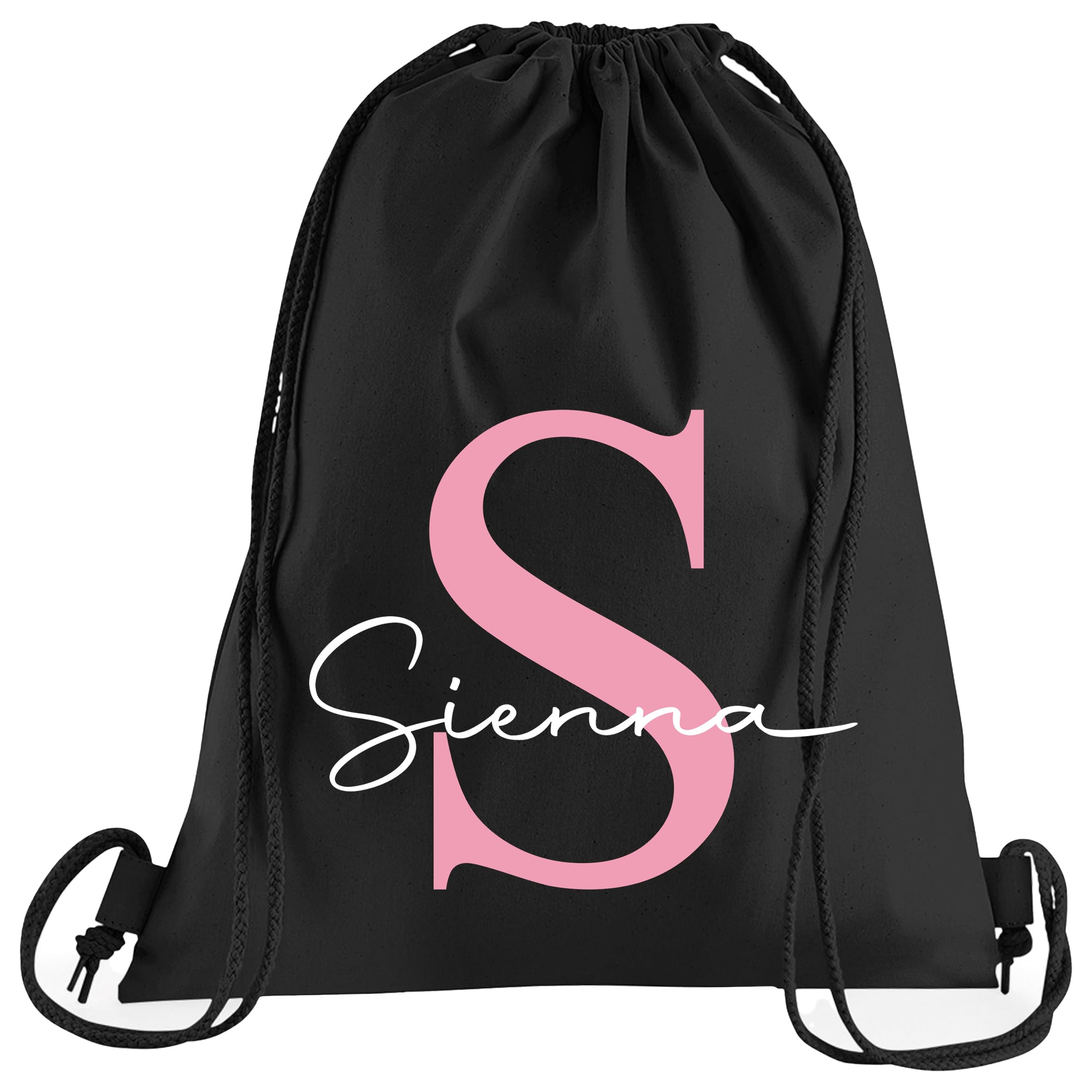 JJLC Personalised PE School Bag Drawstring Sports Bag Initial & Name (Black)