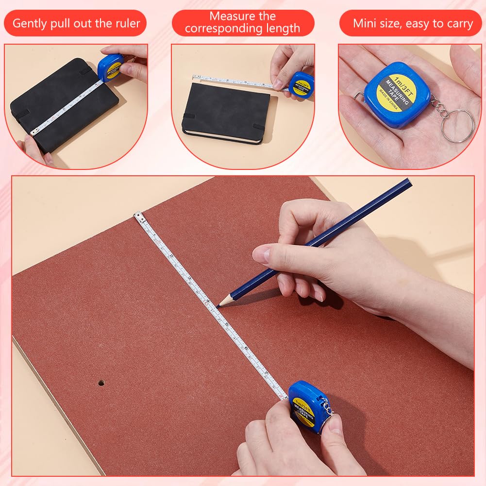 88Pcs Small Tape Measure Keychains, 3 ft/ 1 m Mini Tape Measures Retractable with Steel Rings Pocket Measurement Bulk for School Prize Bag Filler DIY Projects Office Home Use, 4 Colors