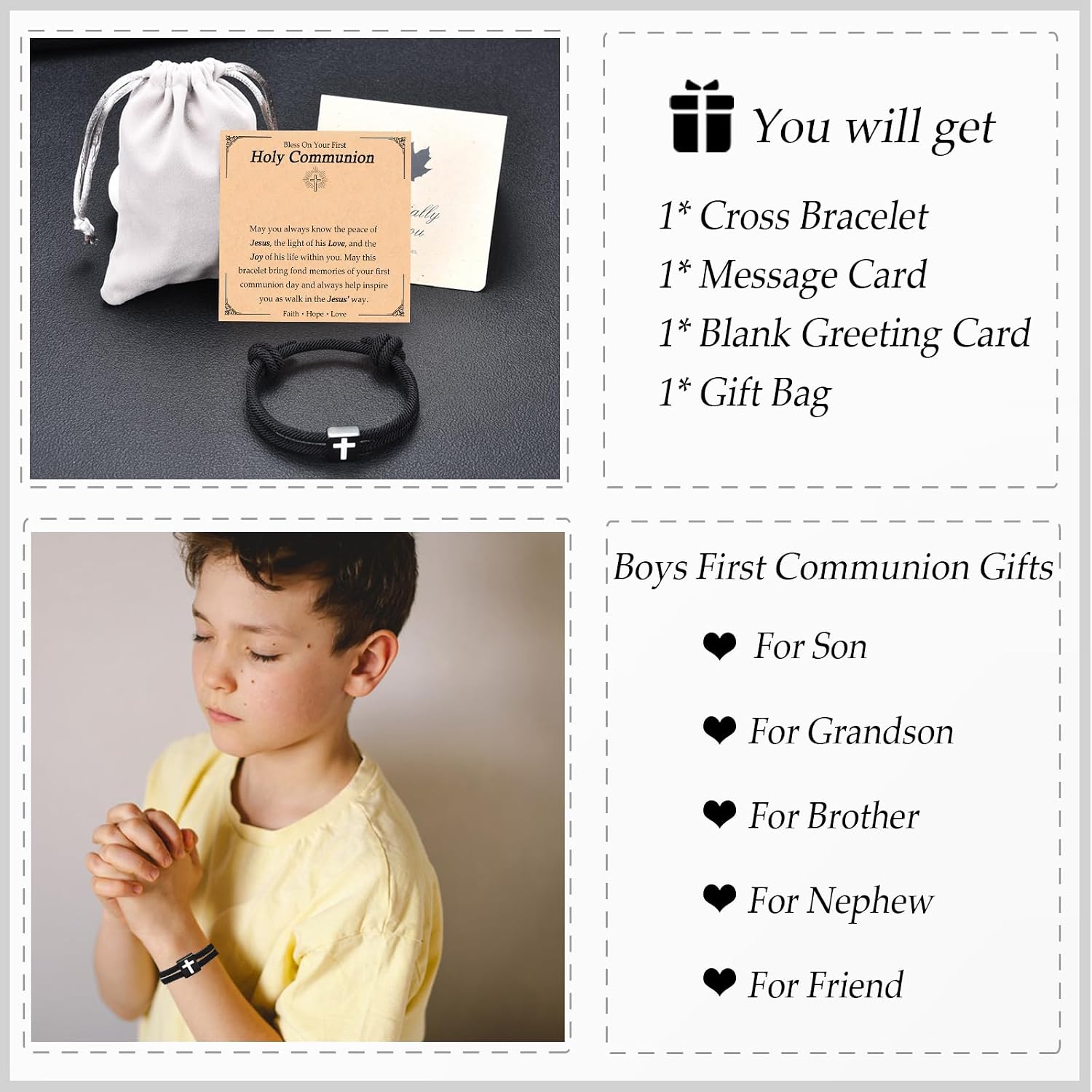 Baptism First Communion Gifts for Teen Boys Men Cross Bracelet Christian Religious Easter Basket Stuffers