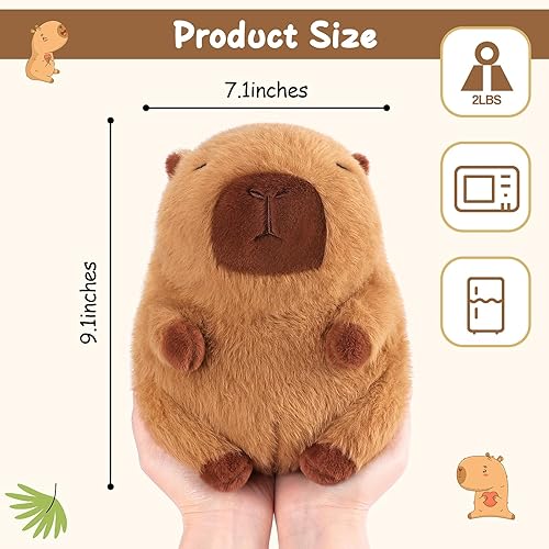 Miniatura 4 de Almohadilla térmica para microondas para calambres menstruales, felpa de Capybara pesada, 2 libras de peluche de Capybara calentable y refrigerable,
