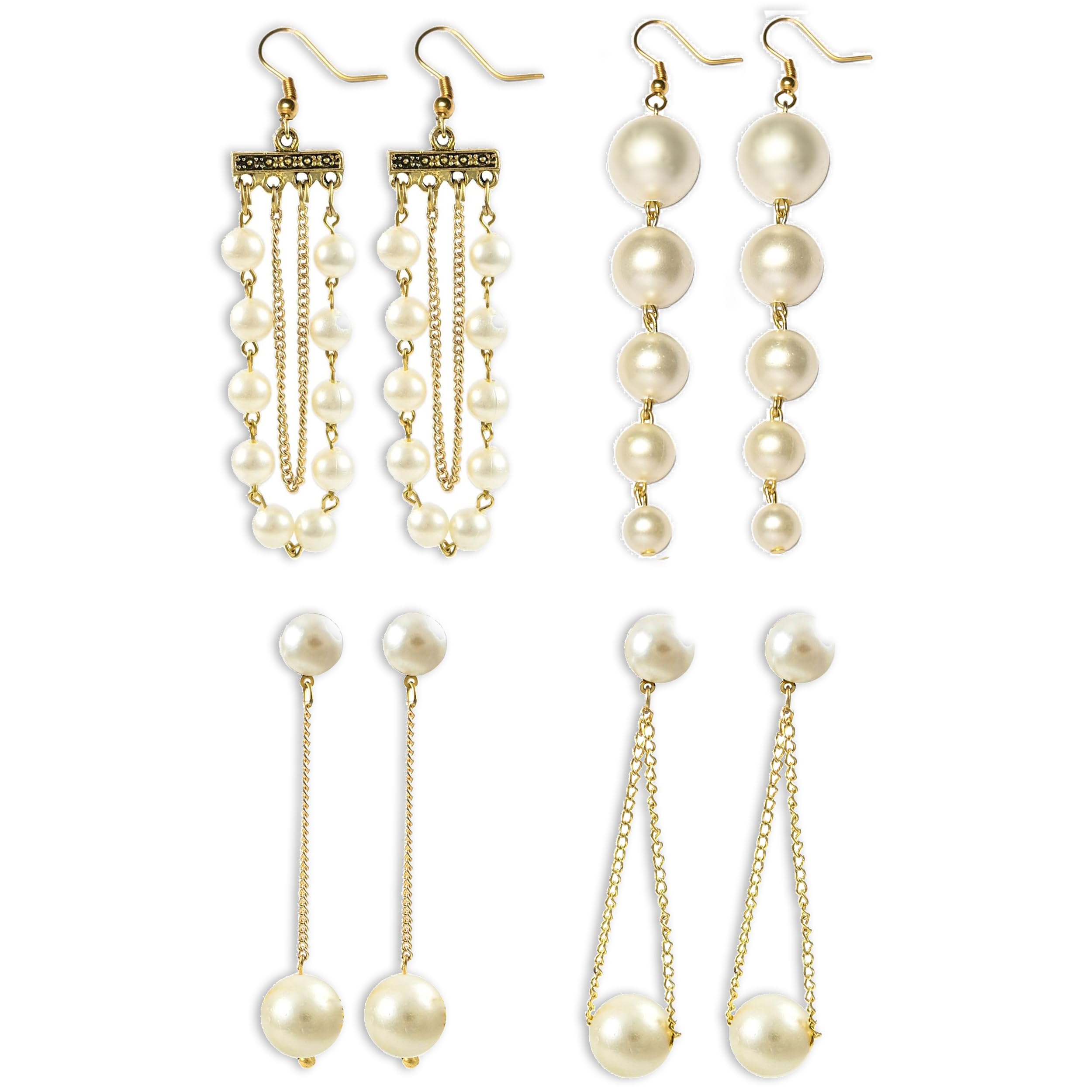 BaniyaBuddy 4 Long Earrings Combo with White Pearls Moti & Gold Plated Chain for Girls & Women & for Gifting - Pack of Four Earring, Baniya Buddy (B0D3VFJZPR) Amazon Price History, Amazon Price Tracker