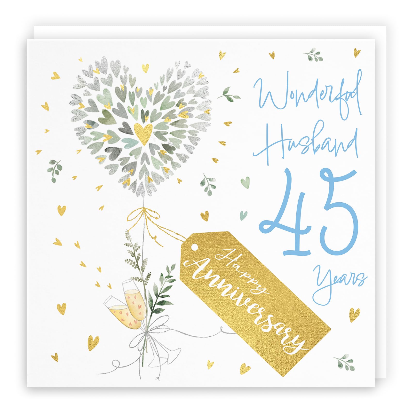 Hunts England, Husband 45th Anniversary Card, 45 Years Husband, Contemporary Hearts, Gold Foil