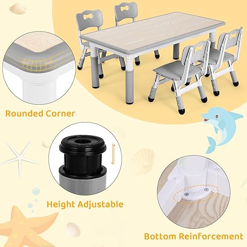 Miniatura 17 de Arlopu Juego de mesa y 4 sillas para niños, juego de mesa y sillas para niños pequeños, patas antideslizantes, escritorio de graffiti, mesa de